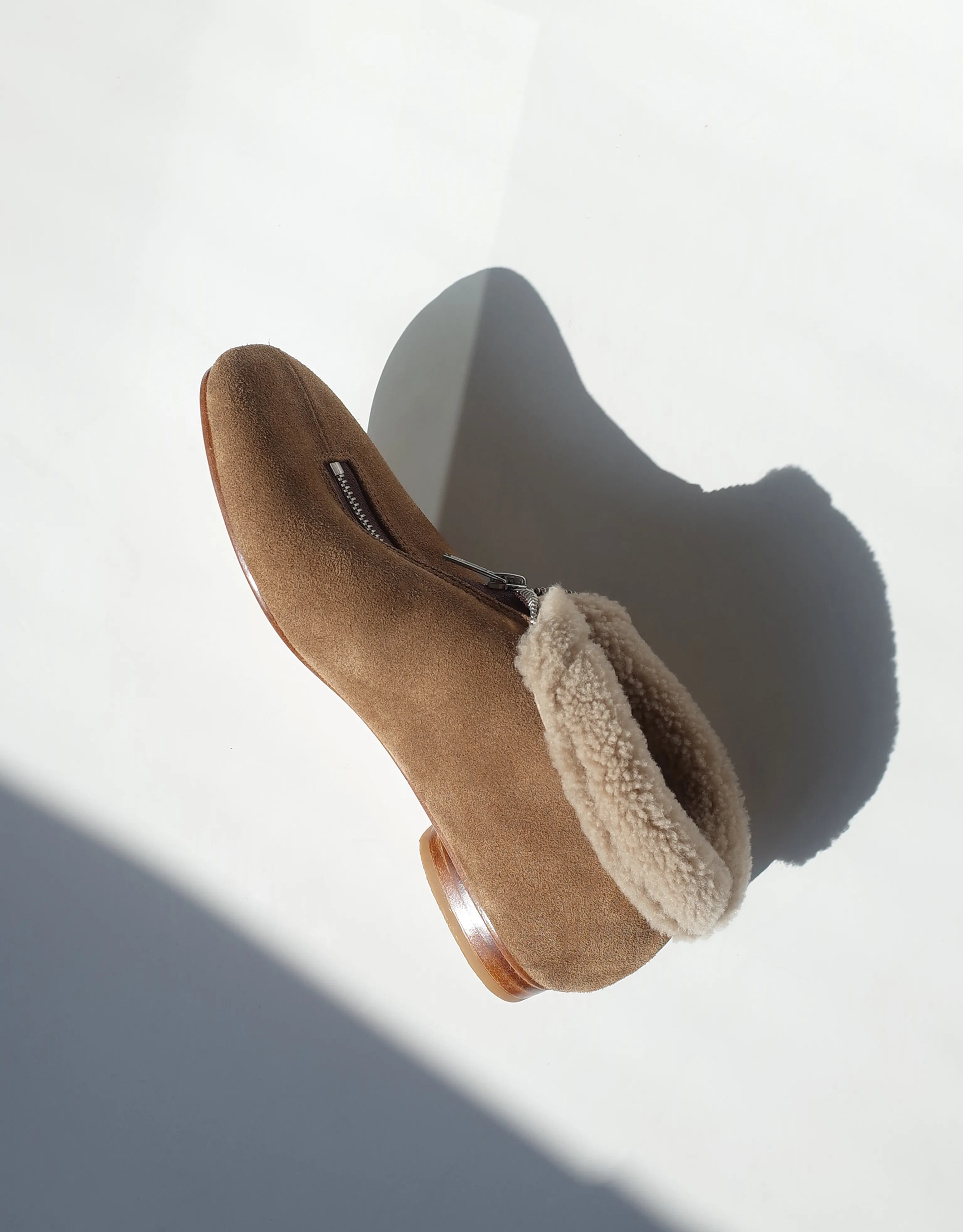 Burnt Brown Lamb-Fleece Zip Ankle Boots
