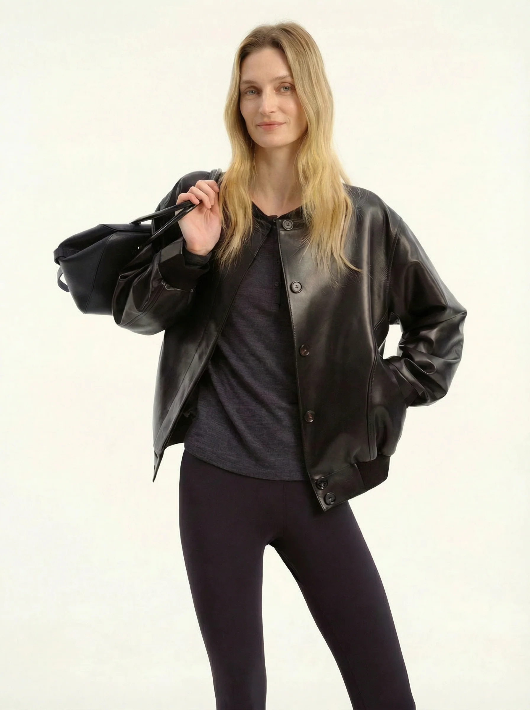 Button Leather Bomber - Image 3