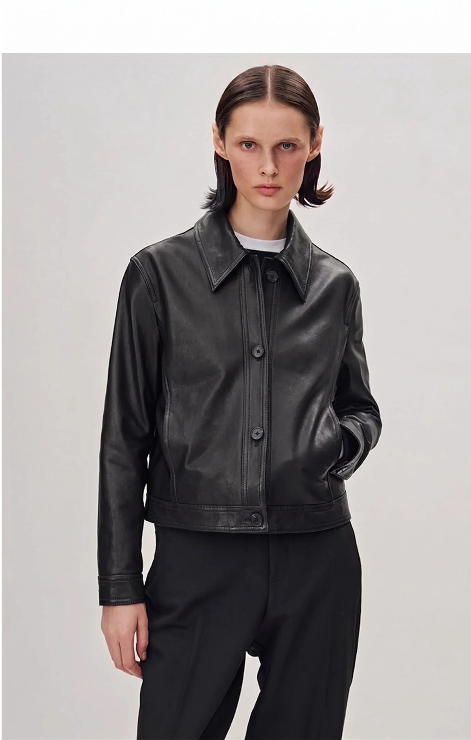 Button Leather Jacket - Image 2