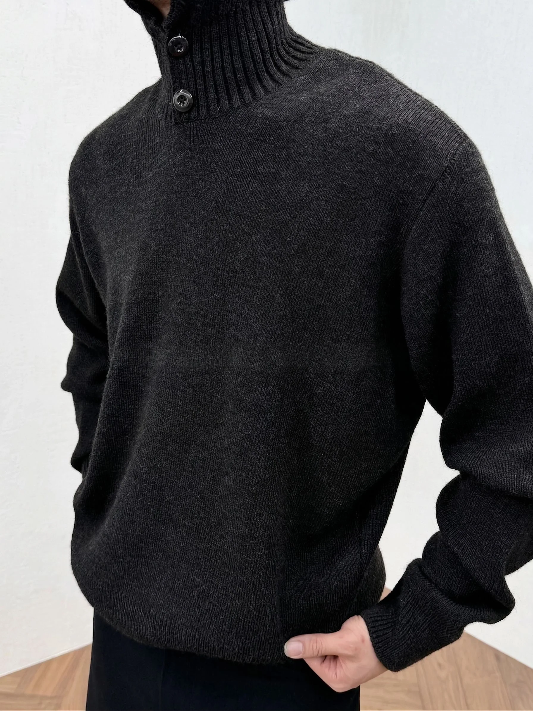 Button-Neck Hooded Sweater - Image 2