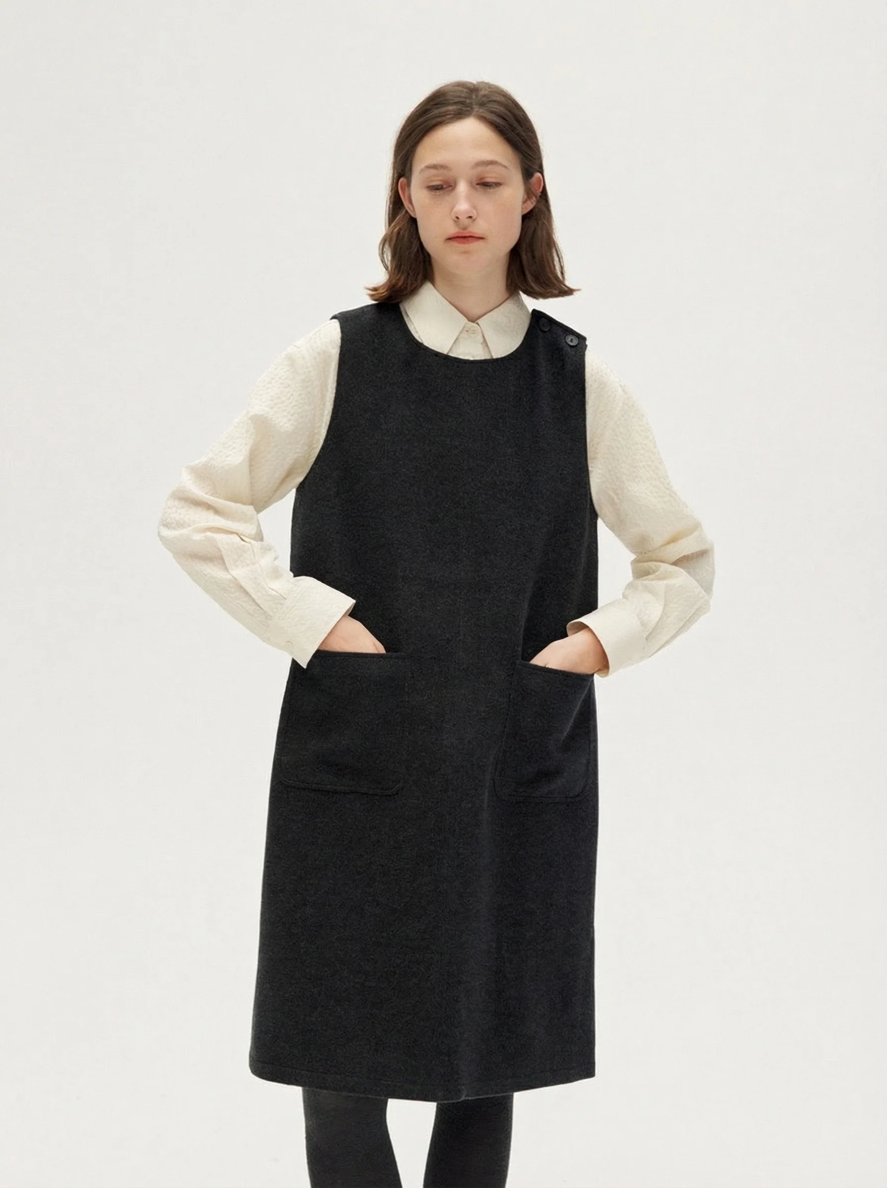 Button-Shoulder Pinafore Dress