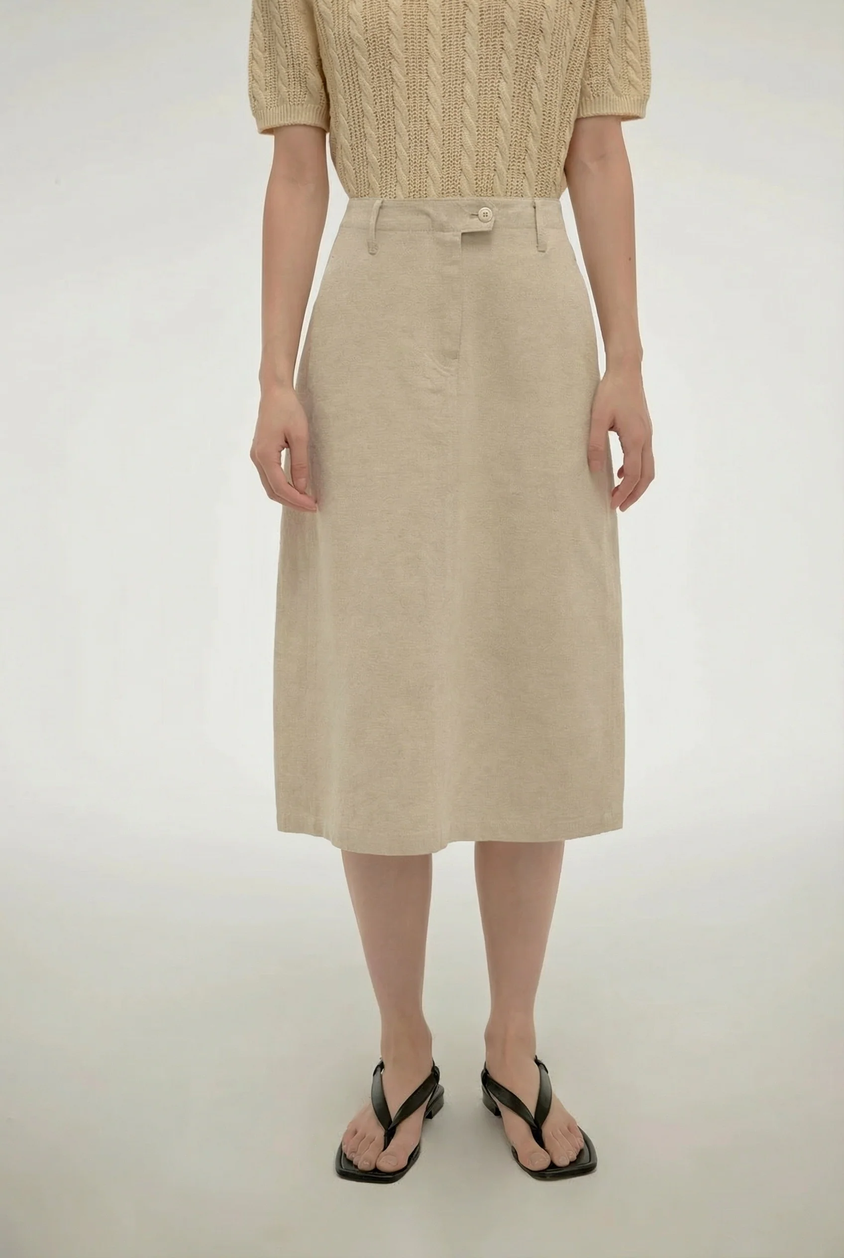 Button Tab Midi Skirt