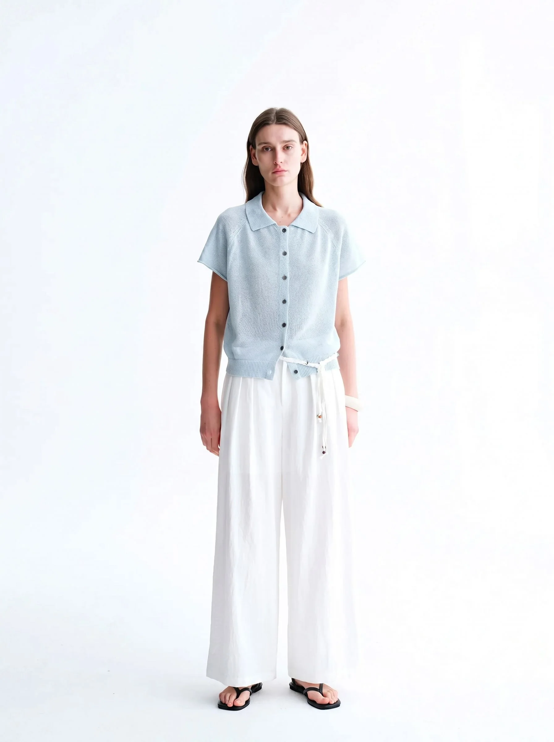 Button Waist Wide-Leg Pants - Image 3
