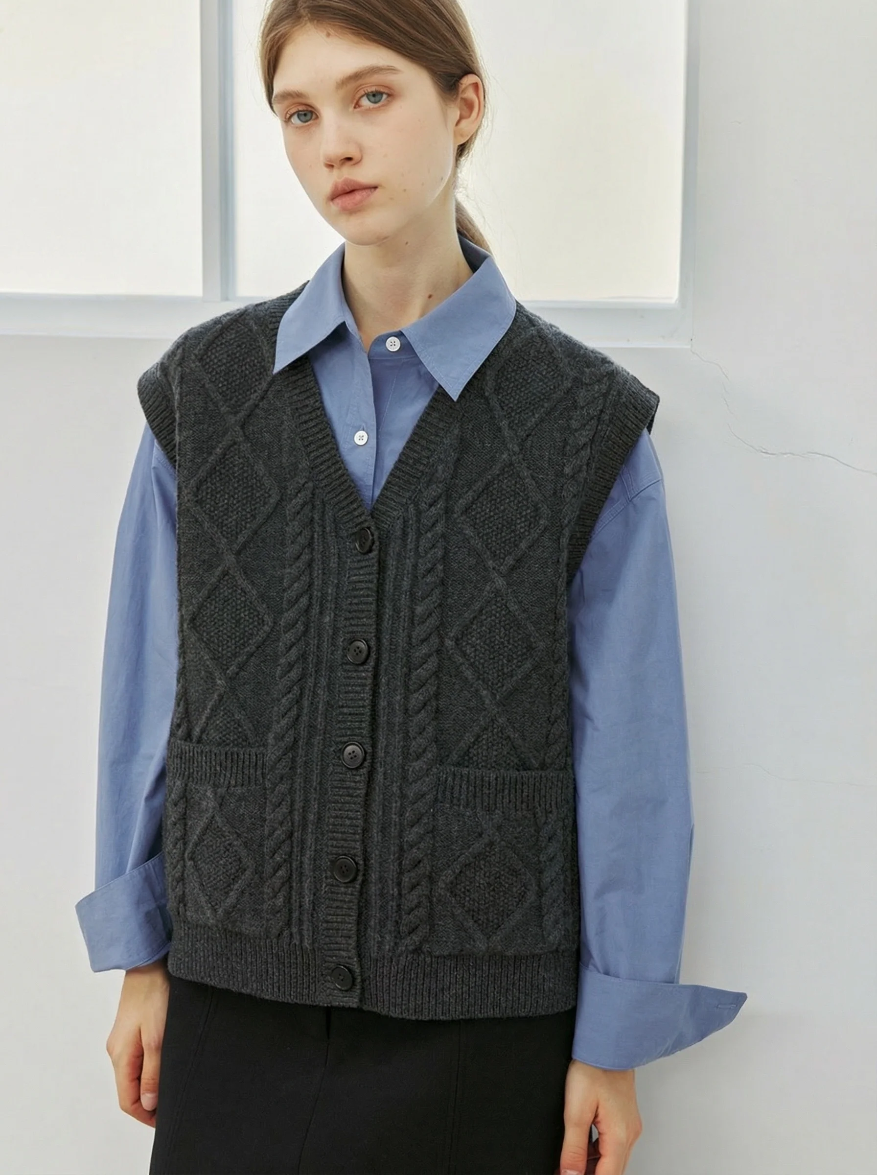 Buttoned Cable Vest