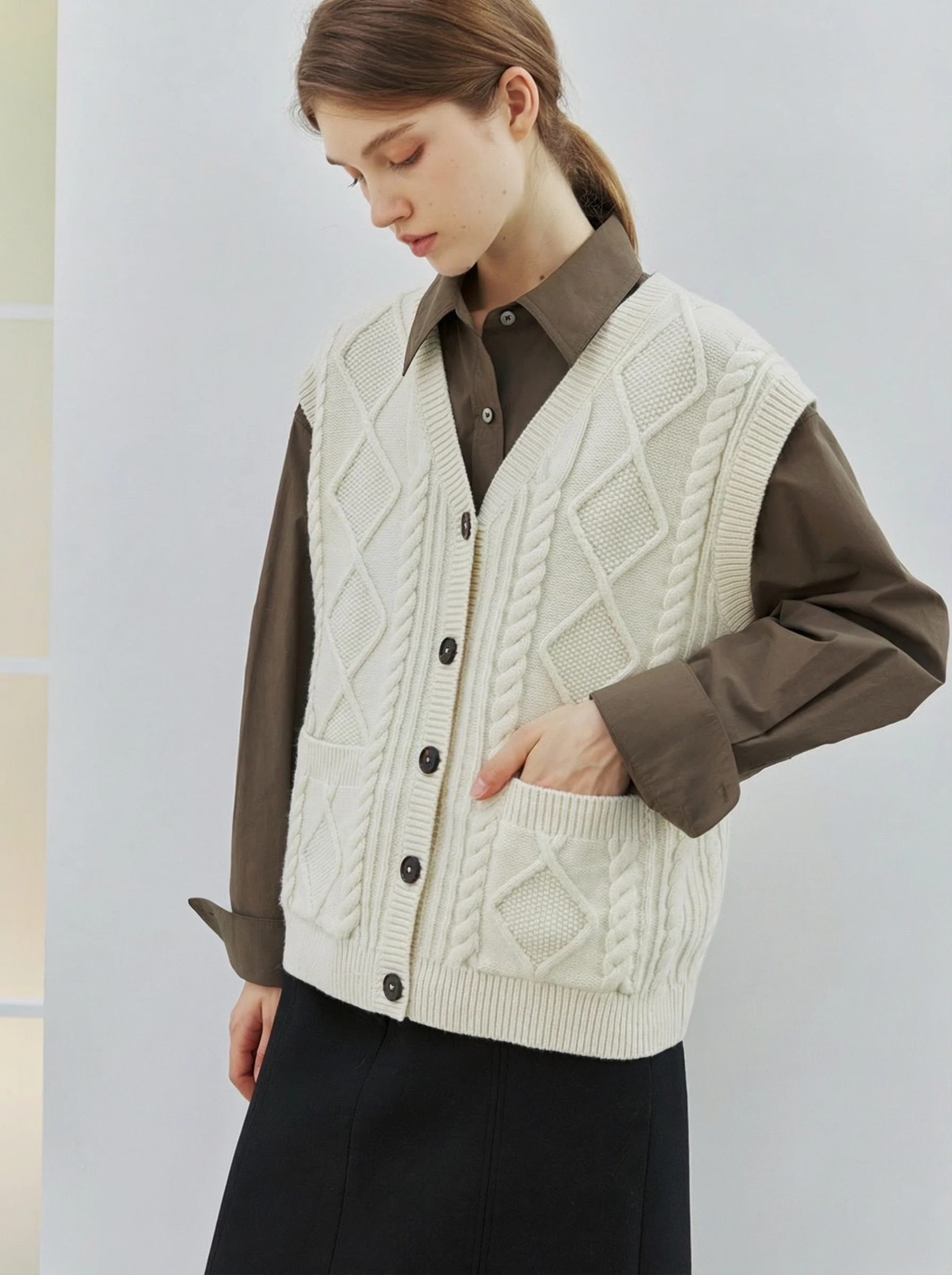 Buttoned Cable Vest - Image 5