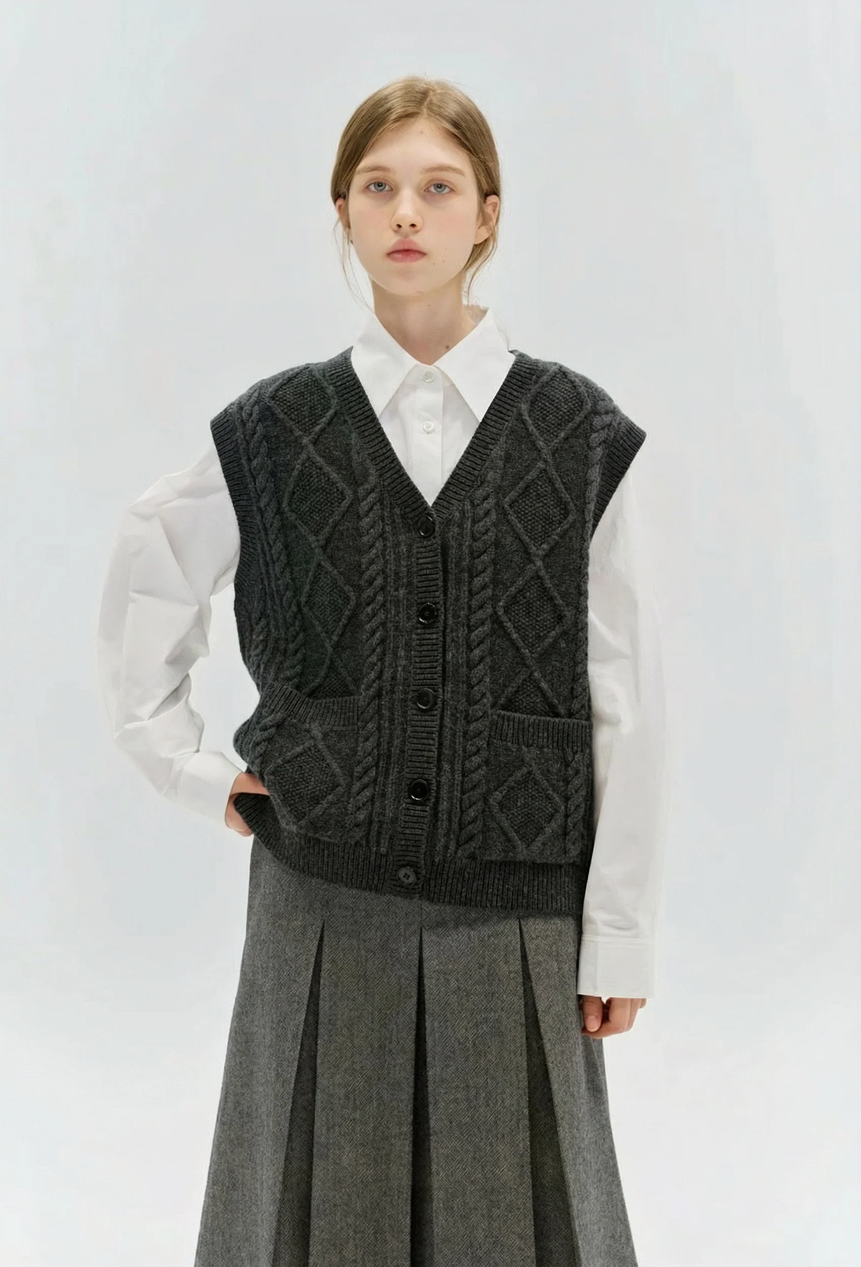 Buttoned Cable Vest - Image 6