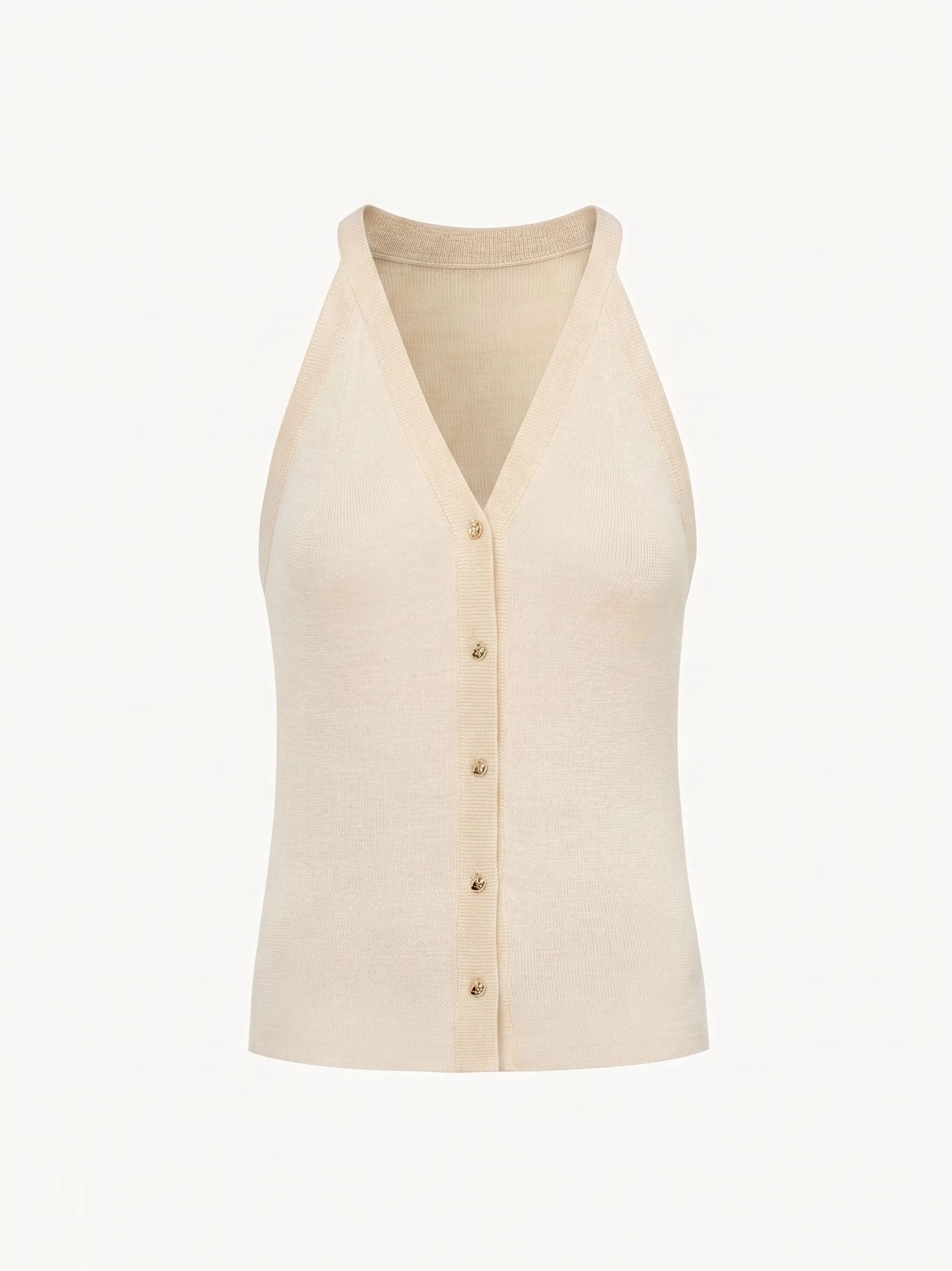 Buttoned Halter Knit Top - Image 3