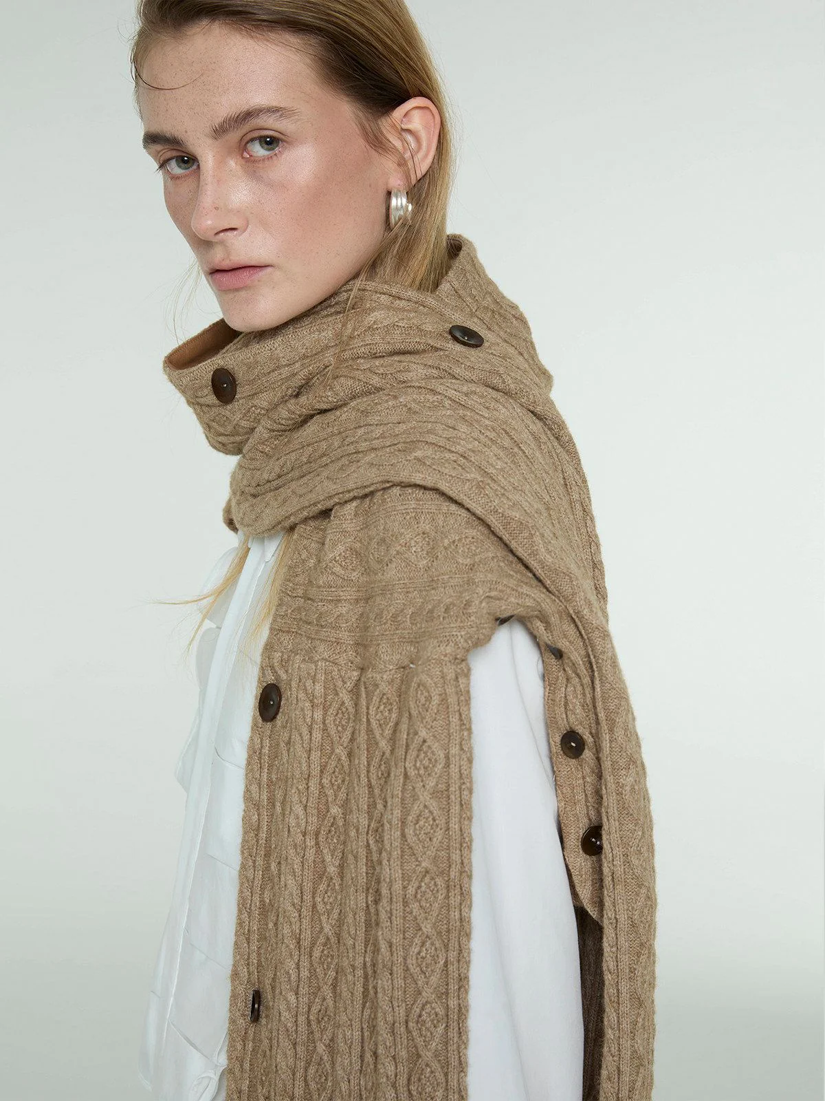 Buttoned Knit Shawl - Image 4