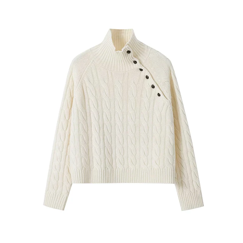Cable Button Turtleneck