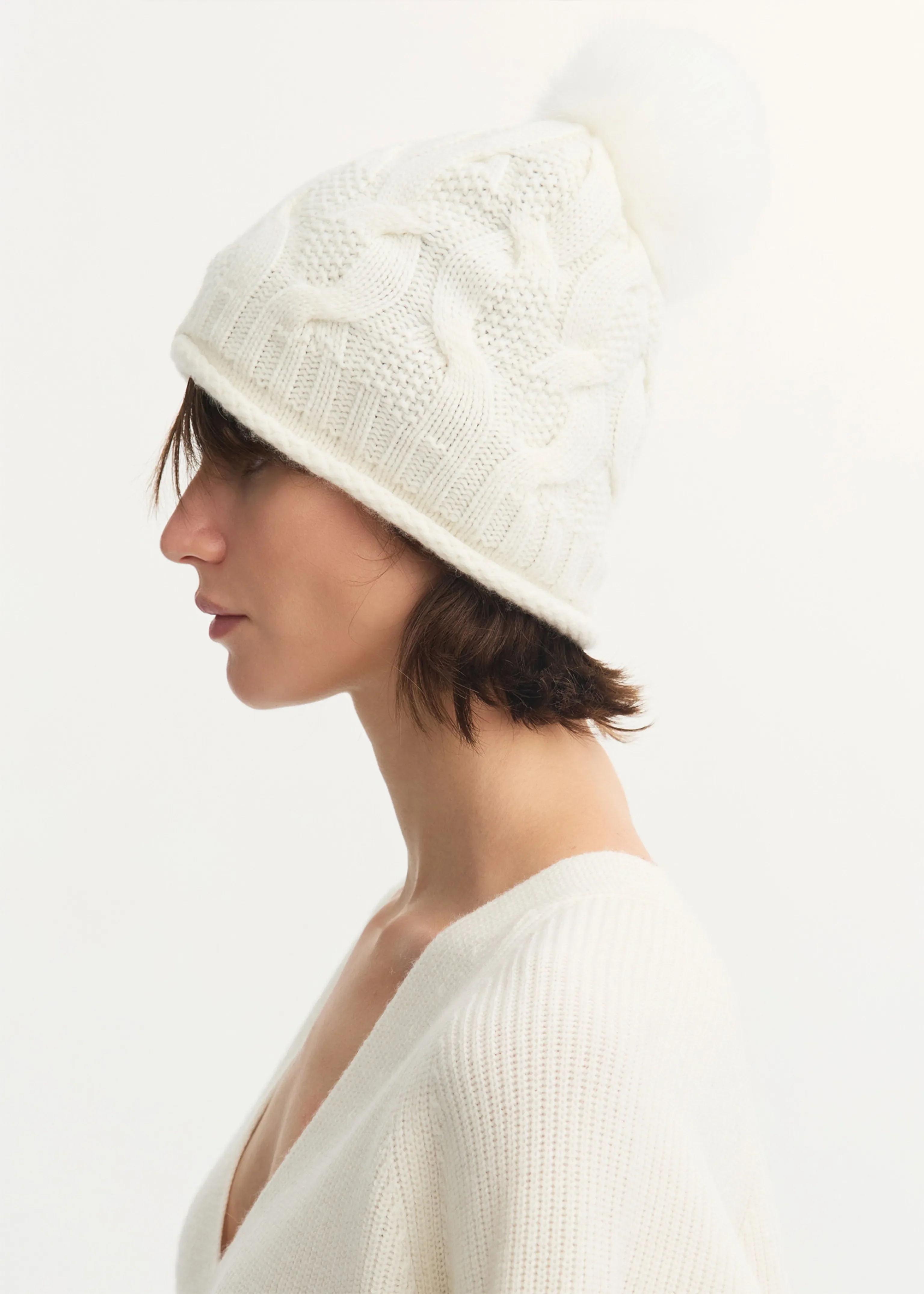 Cable-Knit Cashmere Pom-Pom Beanie - Image 2