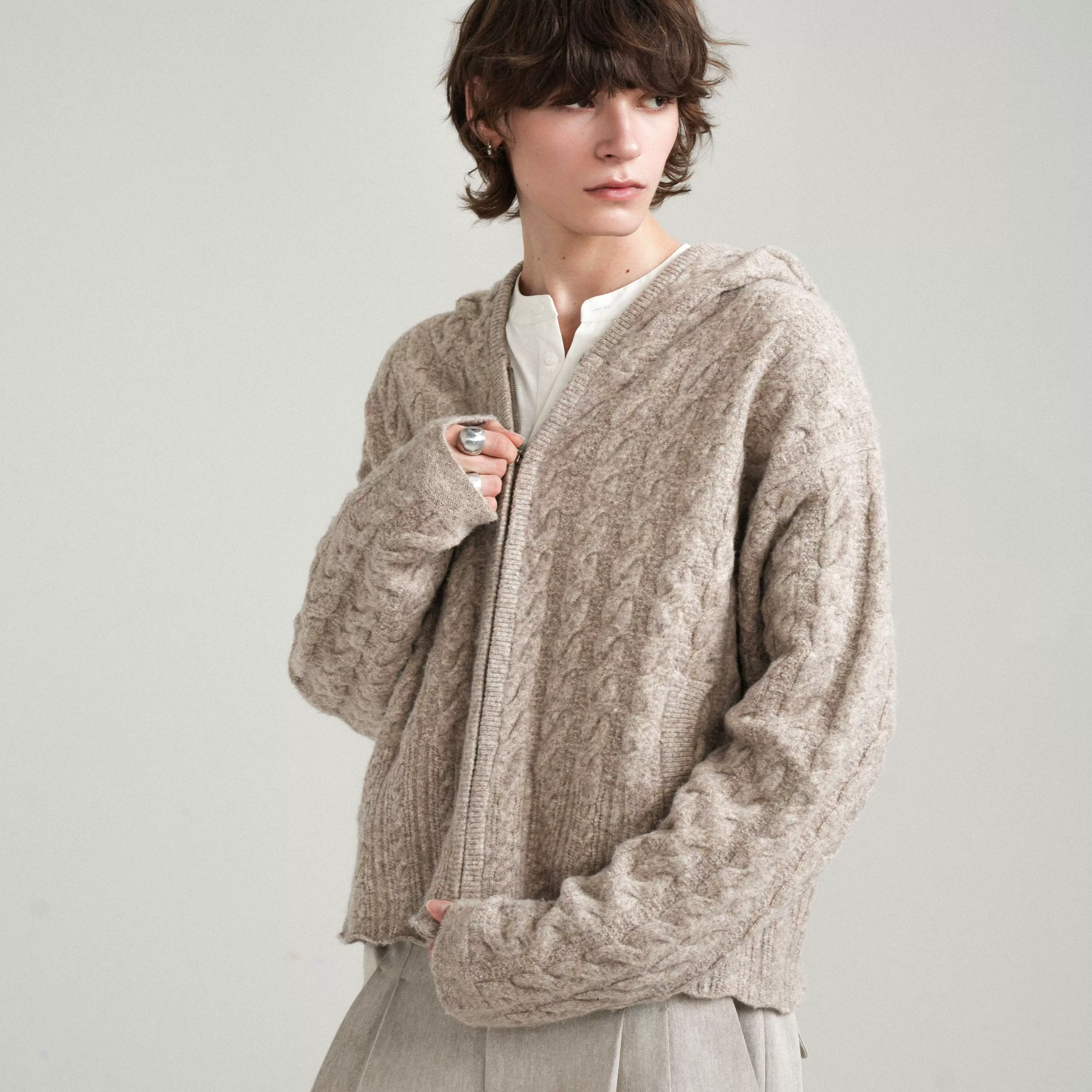 Cable-Knit Hooded Sweater