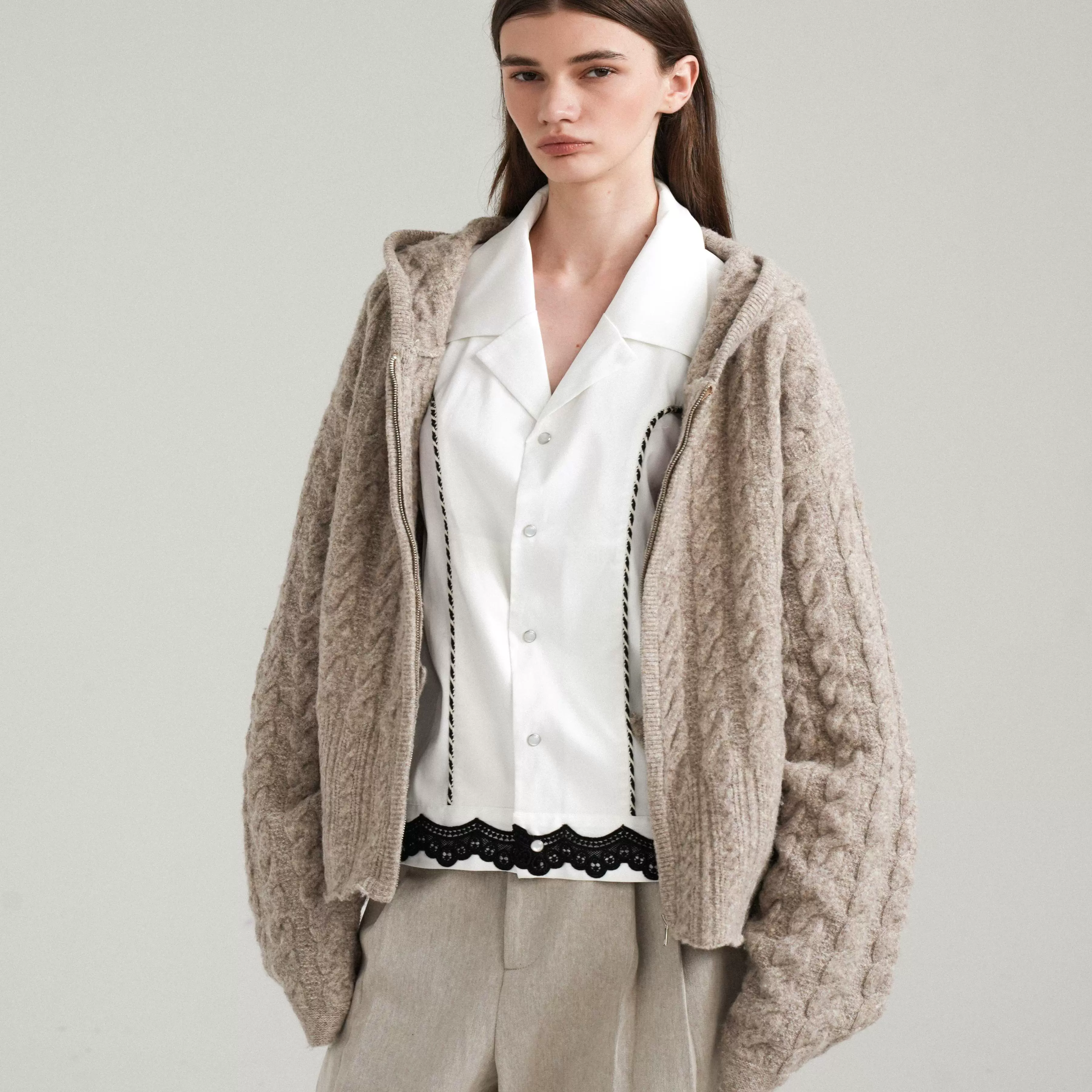 Cable-Knit Hooded Sweater - Image 3