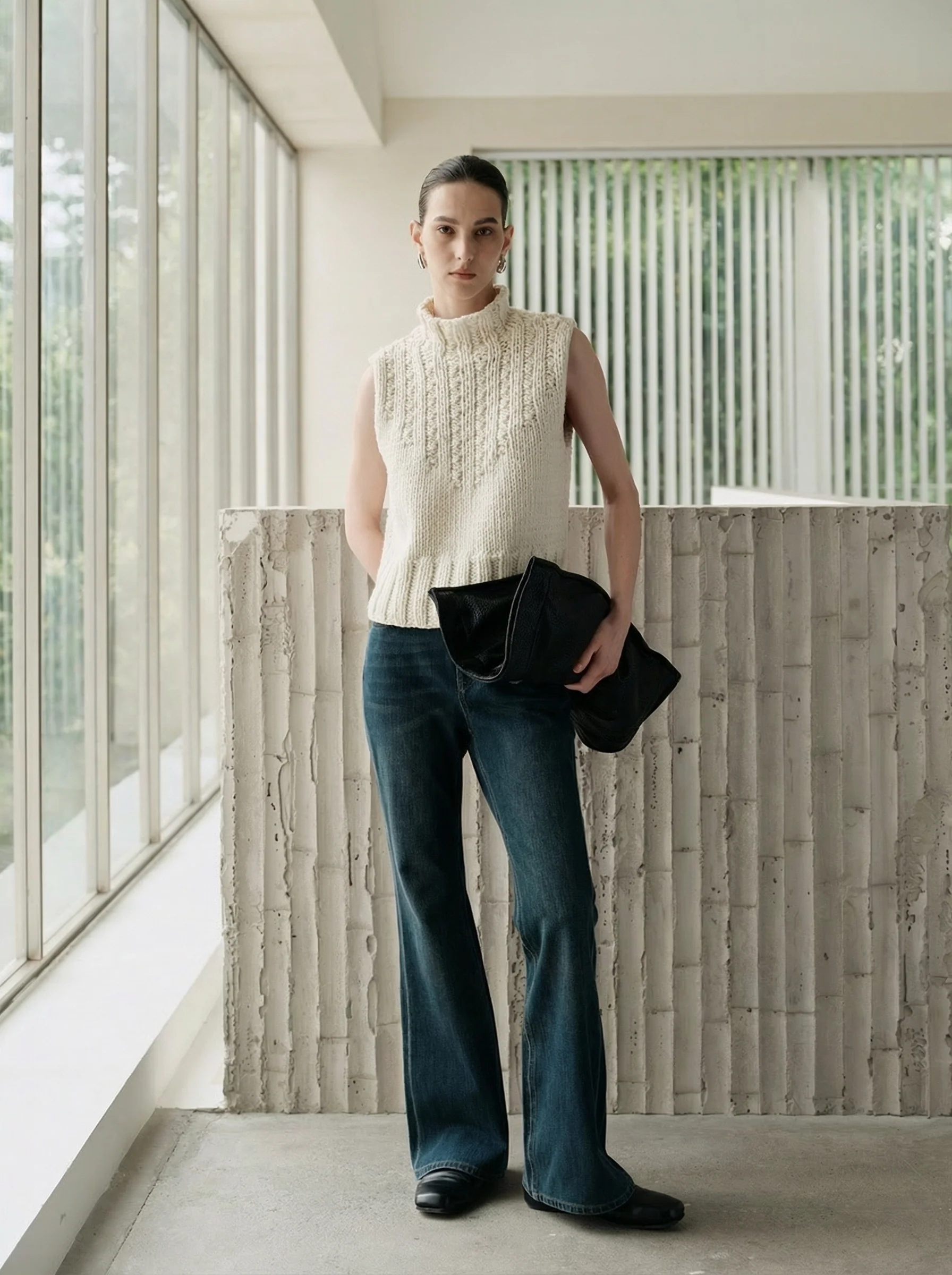 Cable Knit Mock Neck Vest - Image 2