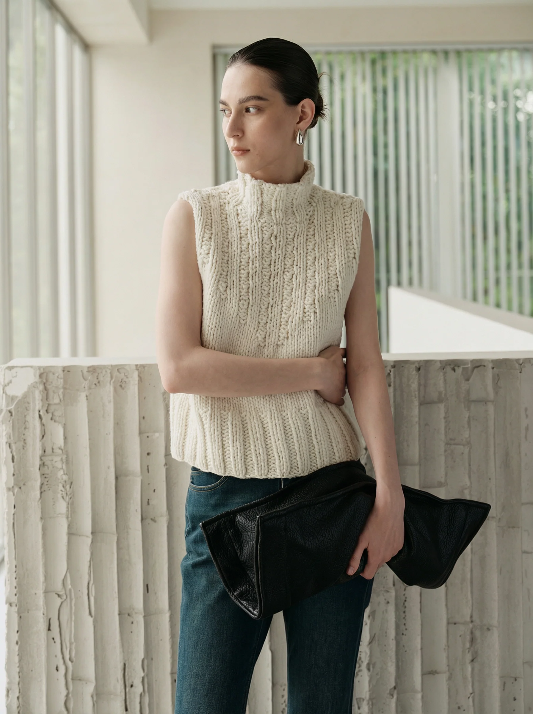 Cable Knit Mock Neck Vest - Image 3