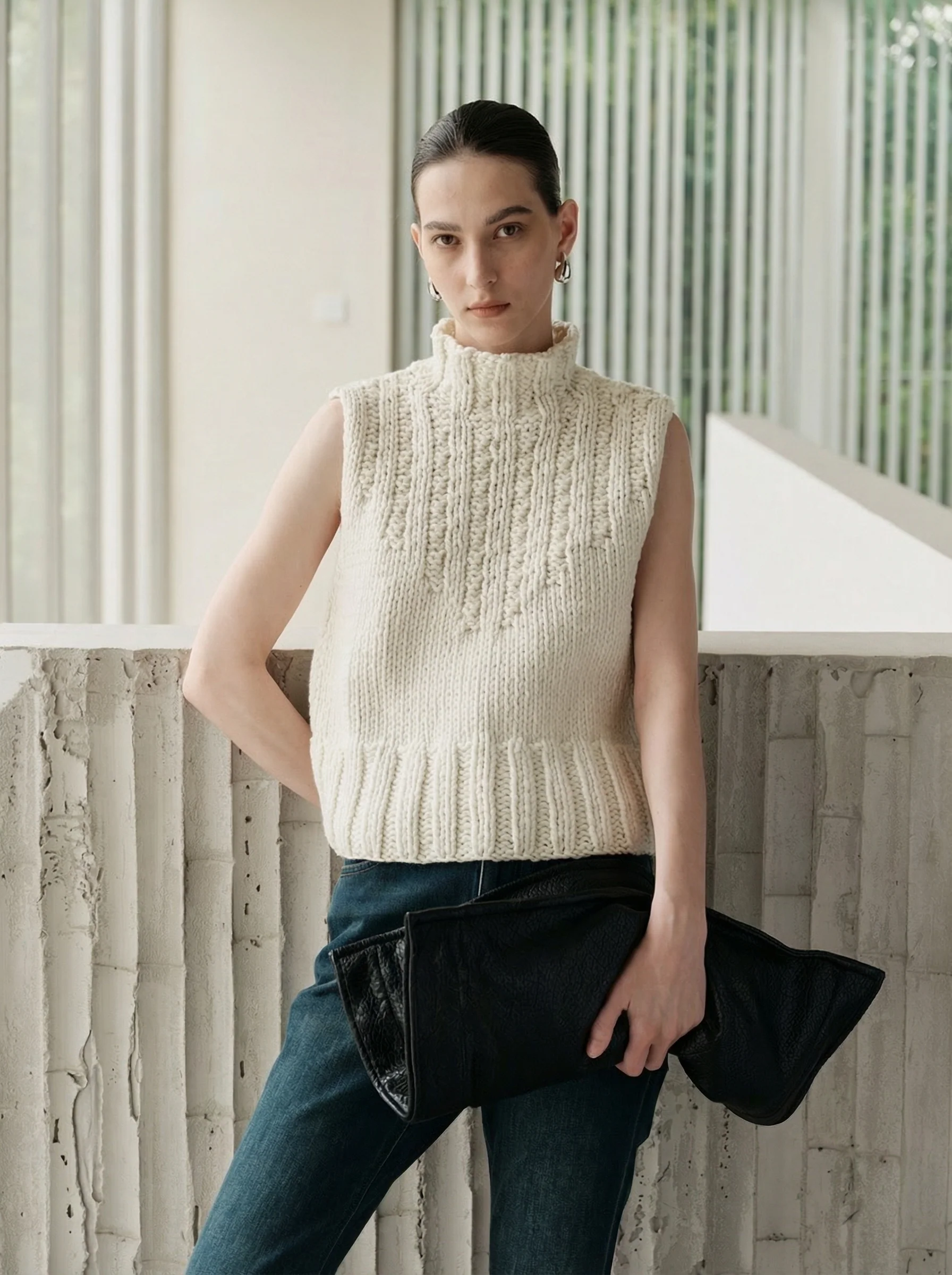 Cable Knit Mock Neck Vest - Image 4