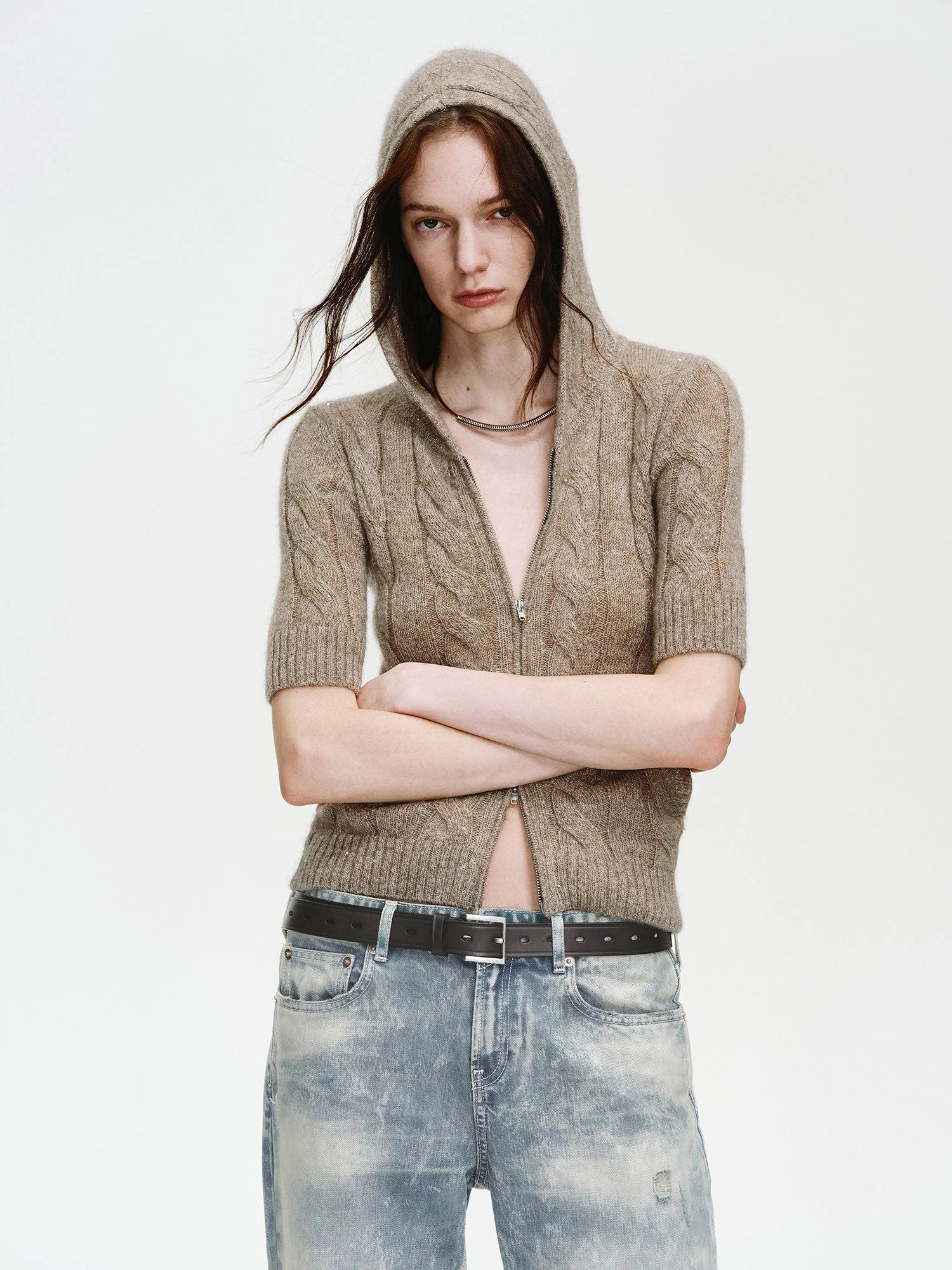 Cable-Knit Zip Hoodie