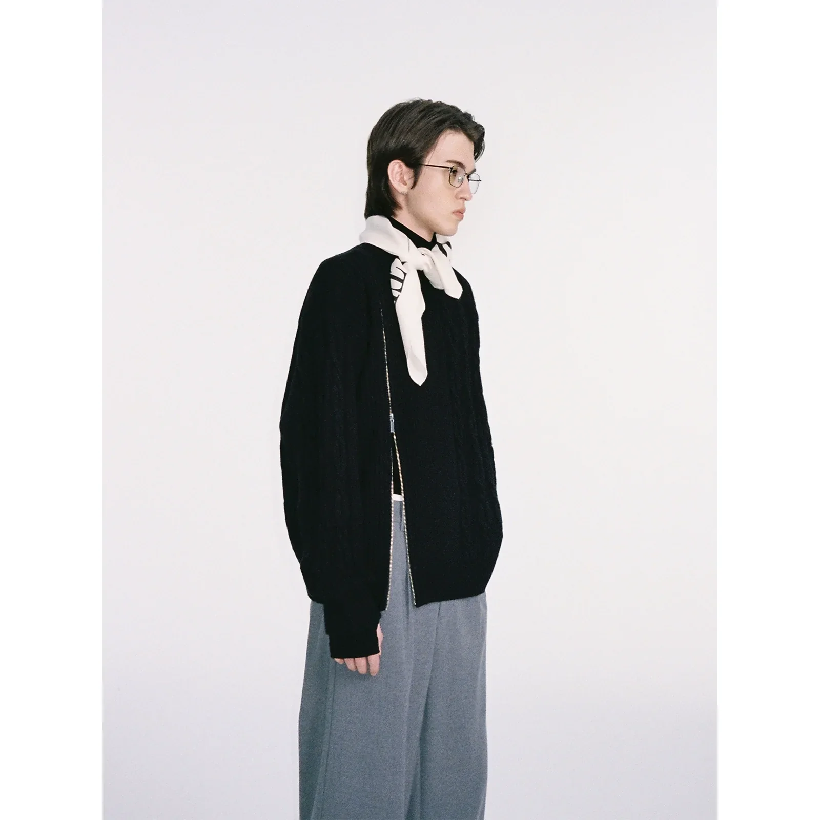 Cable-Knit Zipper Sweater - Image 3