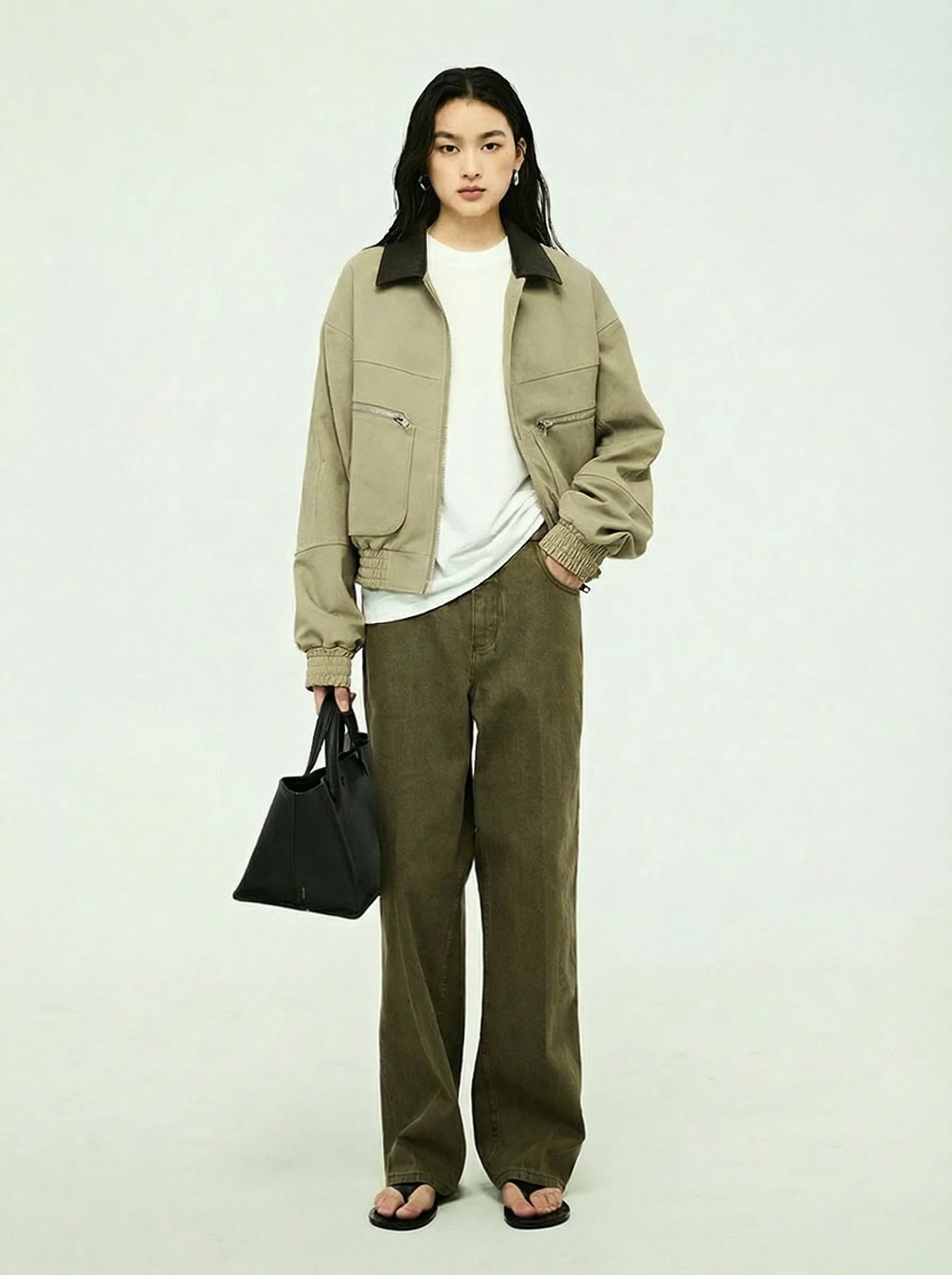 Calf Suede Contrast Collar Bomber - Image 2