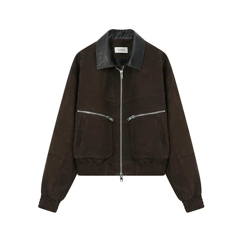 Calf Suede Contrast Collar Bomber - Image 7