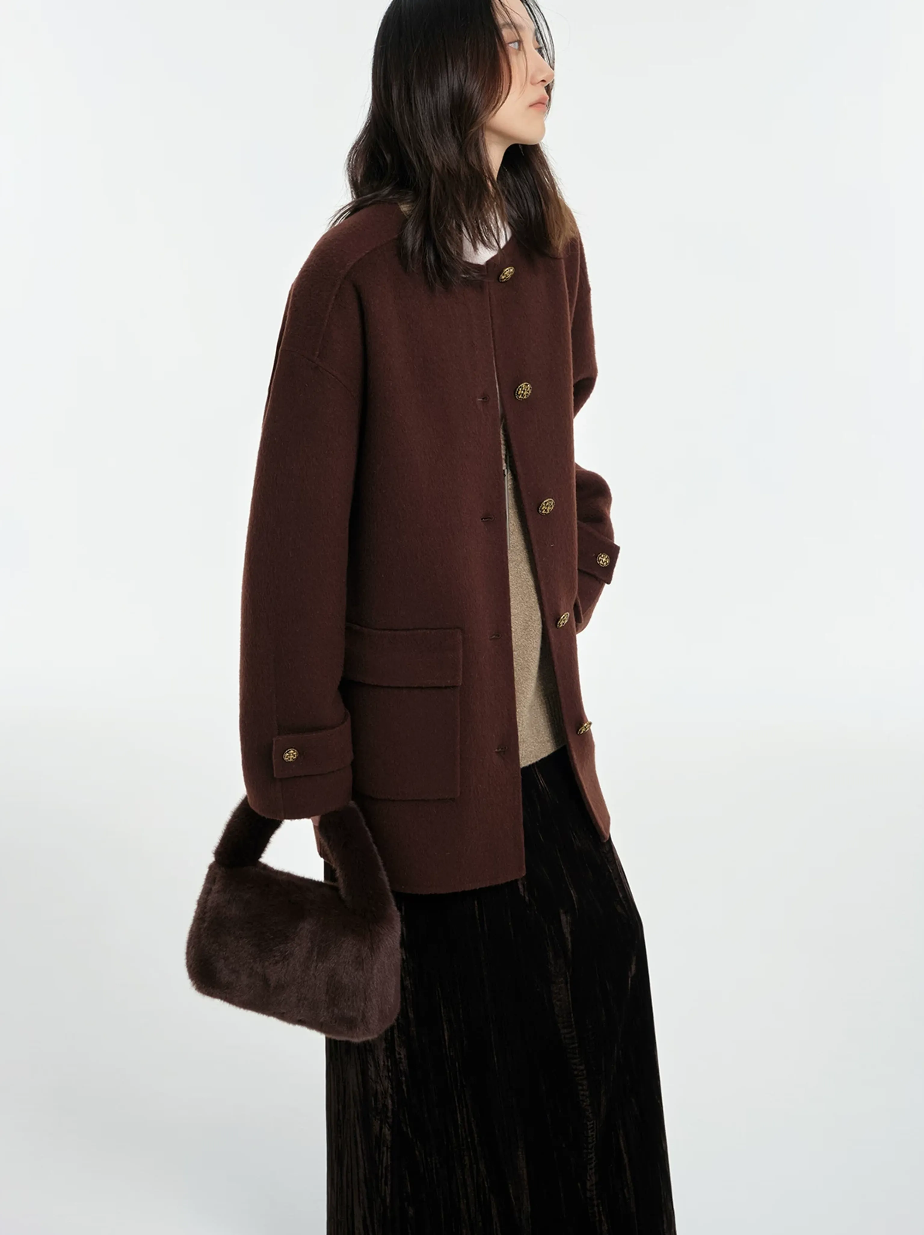 Camel Cashmere Blended Short Coat - Image 2