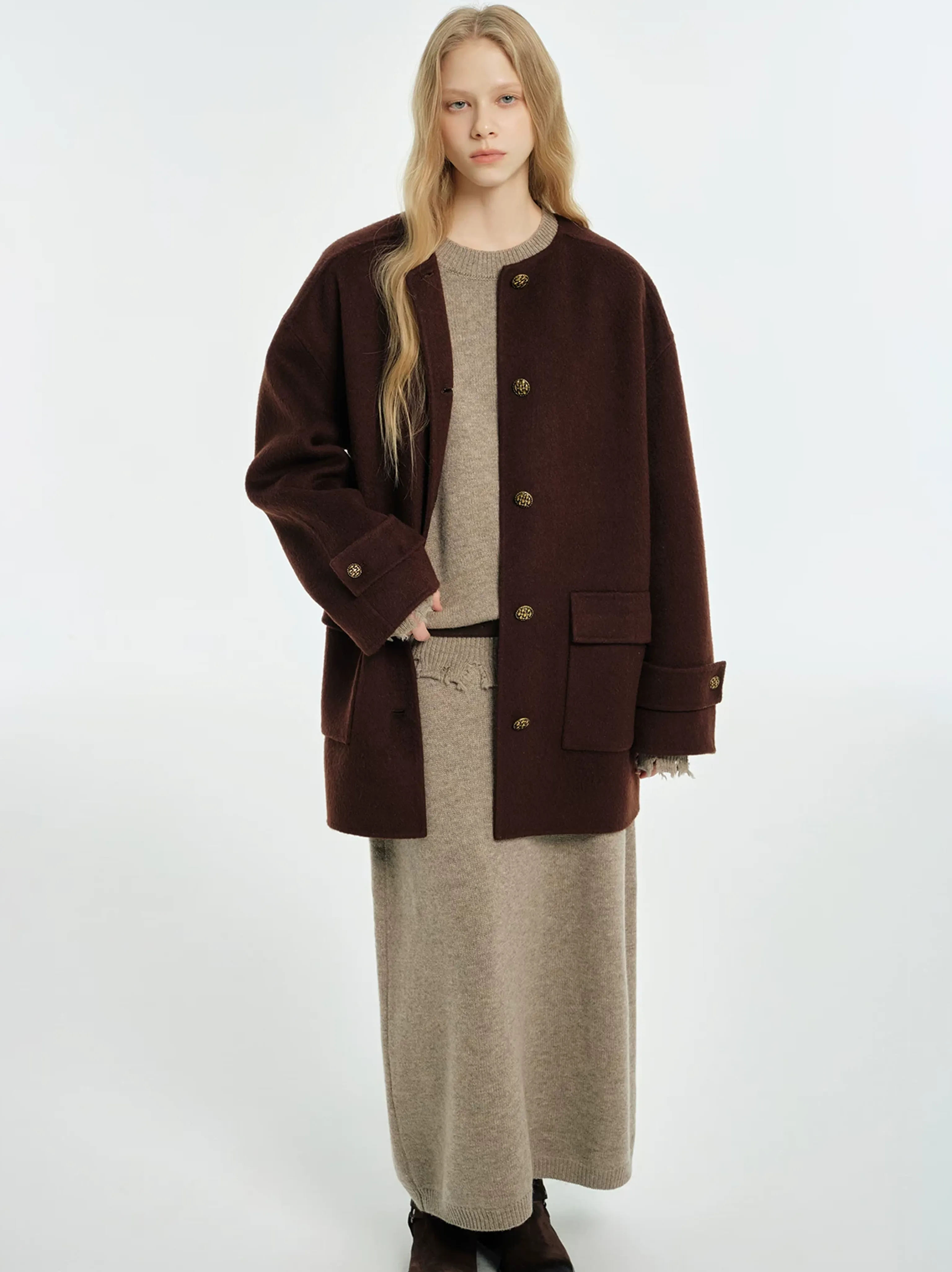 Camel Cashmere Blended Short Coat - Image 4