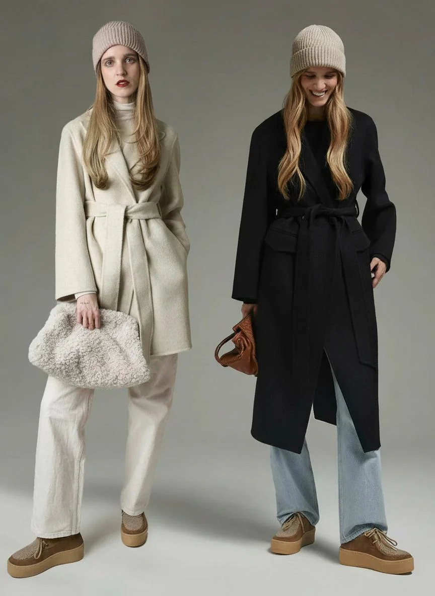 Camel Cashmere Silk Mid-Length Coat