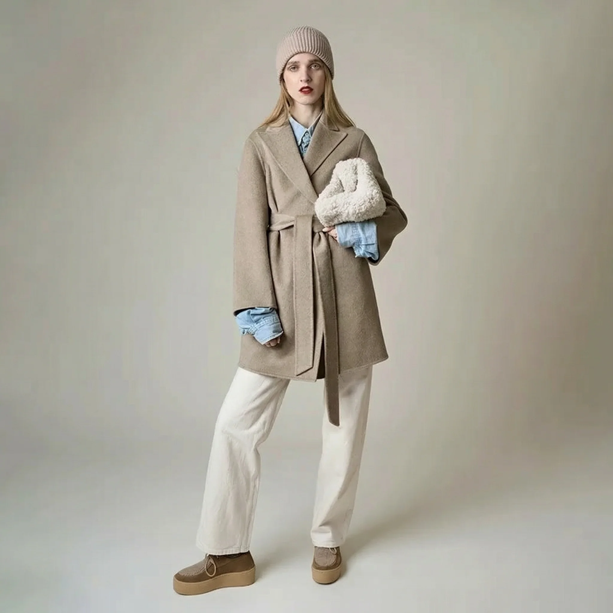 Camel Cashmere Silk Mid-Length Coat - Image 12