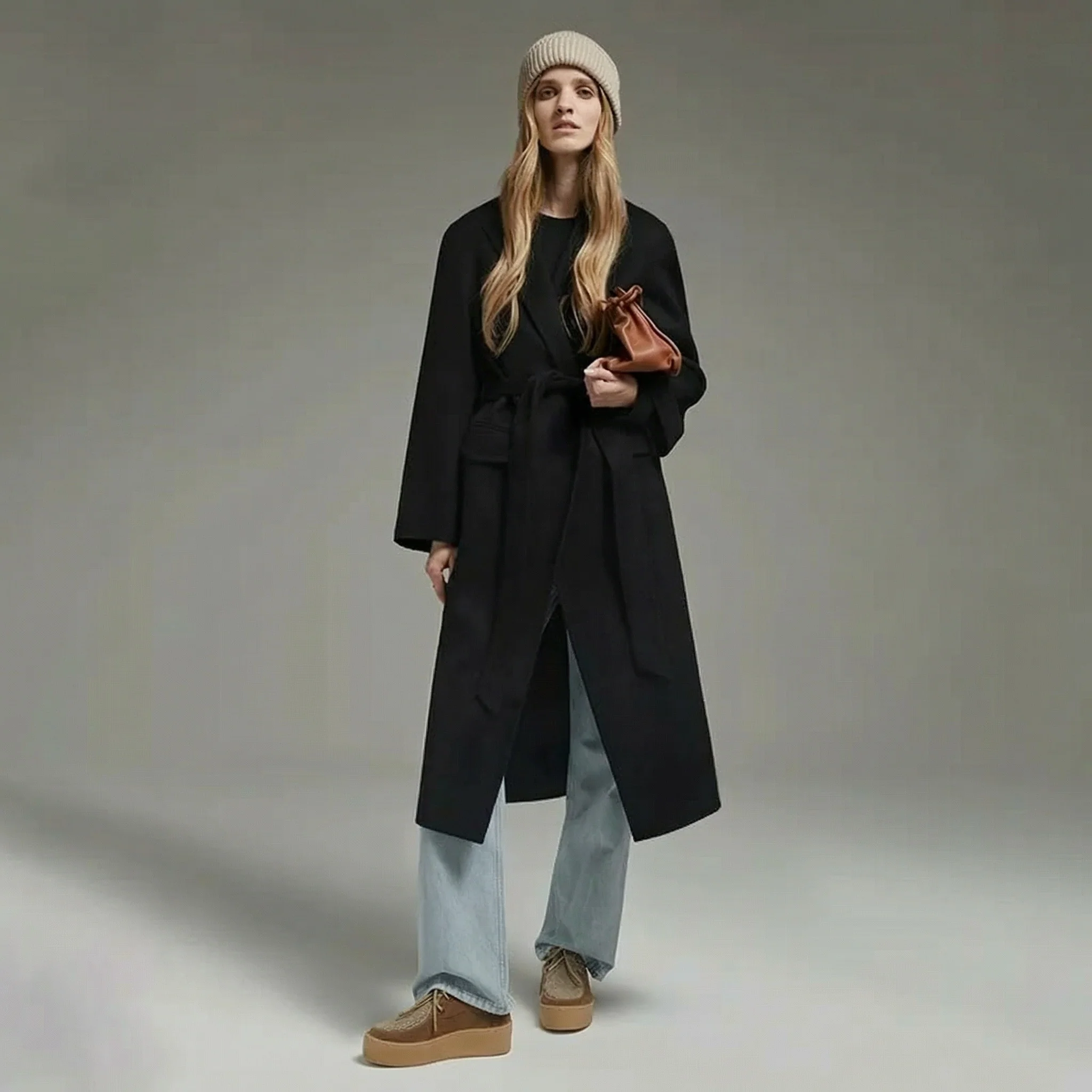 Camel Cashmere Silk Mid-Length Coat - Image 13