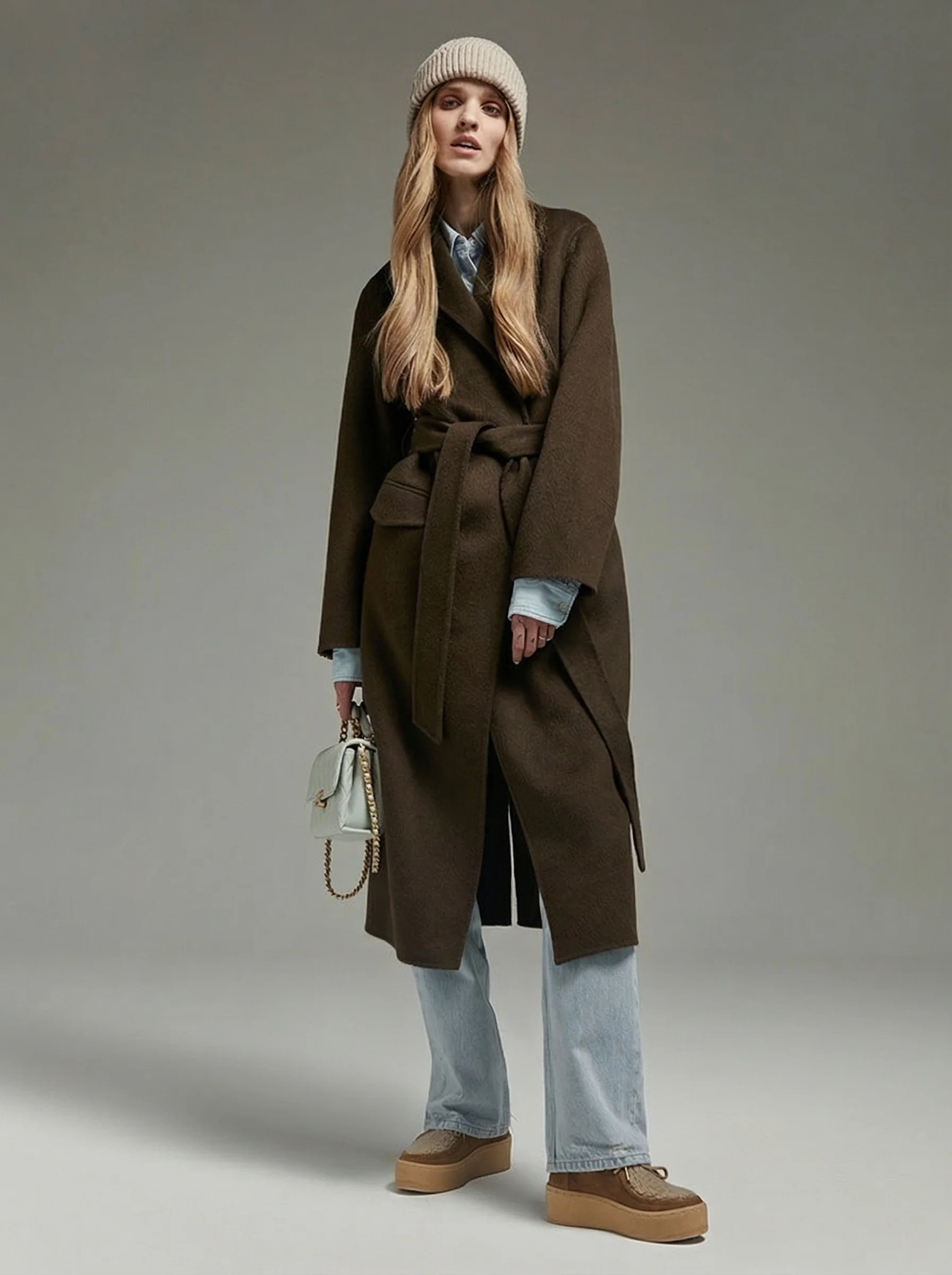 Camel Cashmere Silk Mid-Length Coat - Image 4