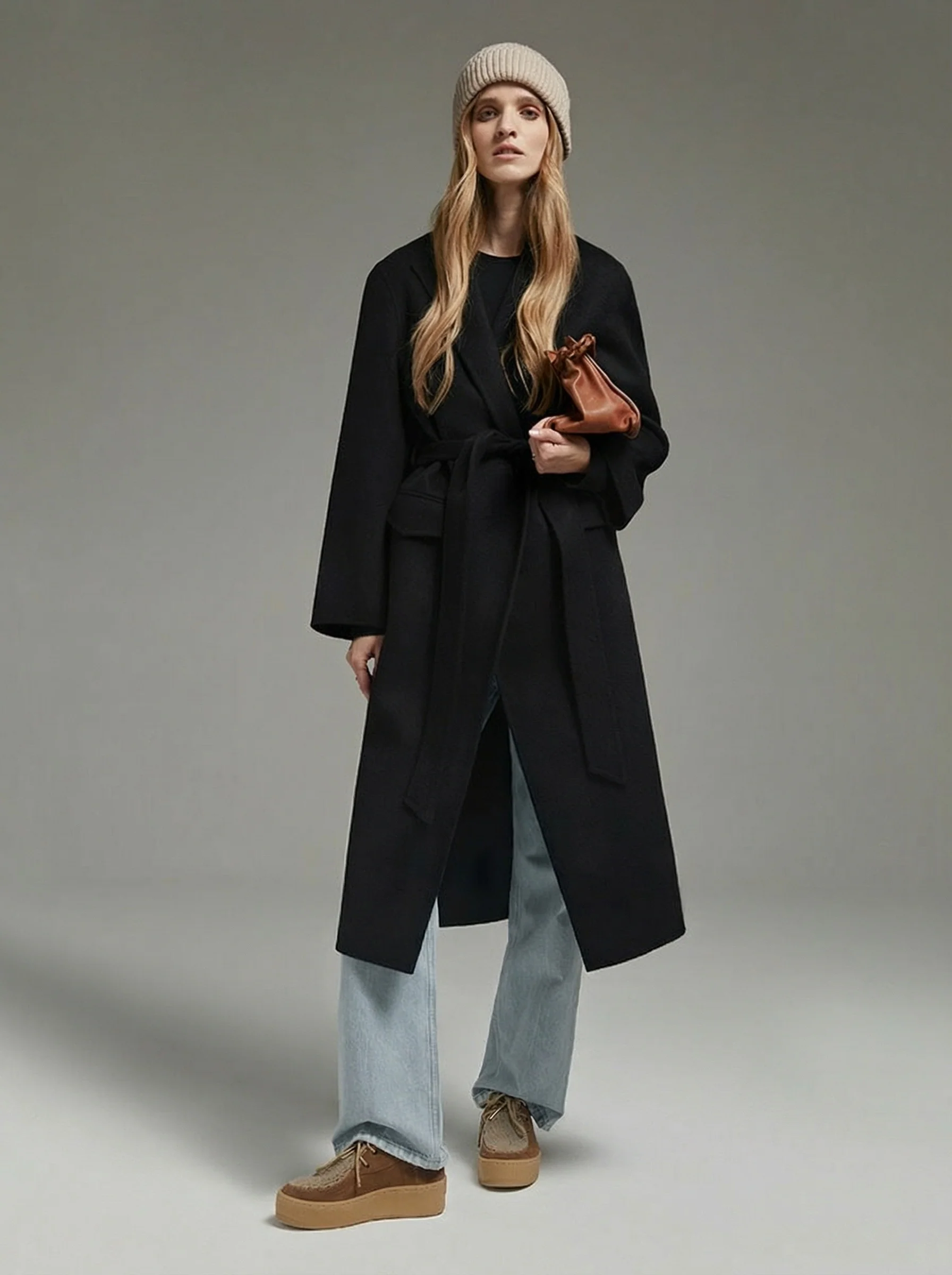 Camel Cashmere Silk Mid-Length Coat - Image 5