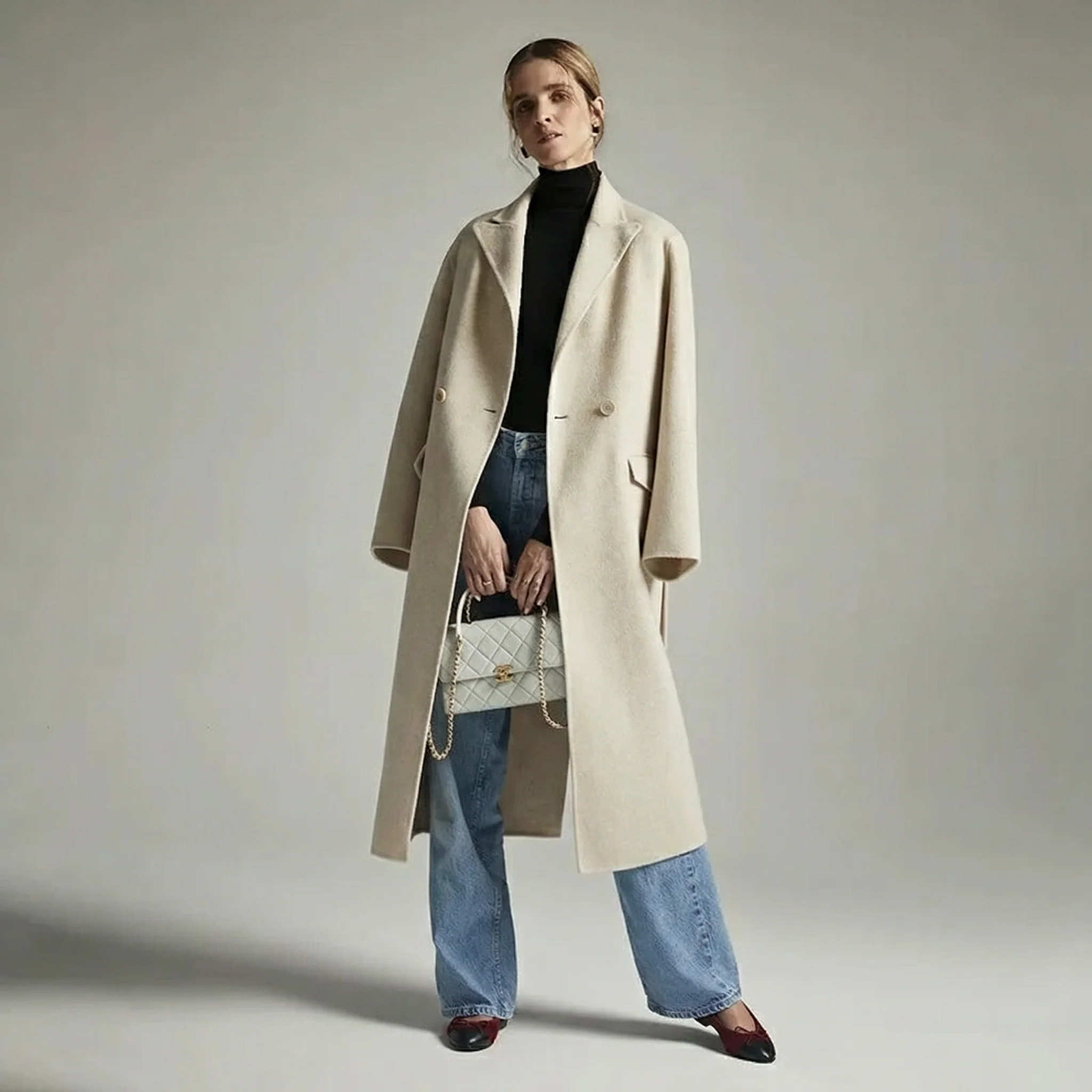 Camel Cashmere Silk Mid-Length Coat - Image 7