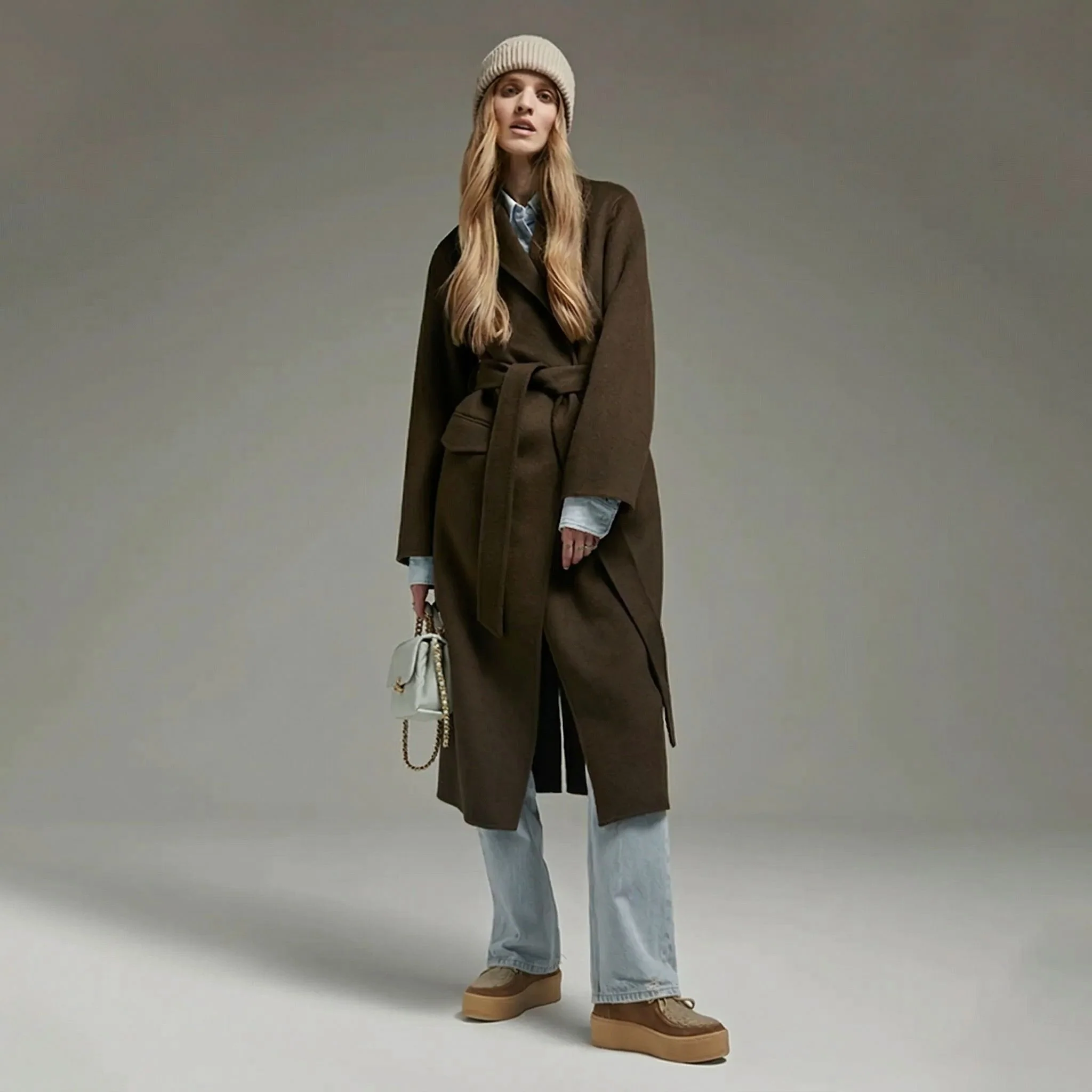 Camel Cashmere Silk Mid-Length Coat - Image 8
