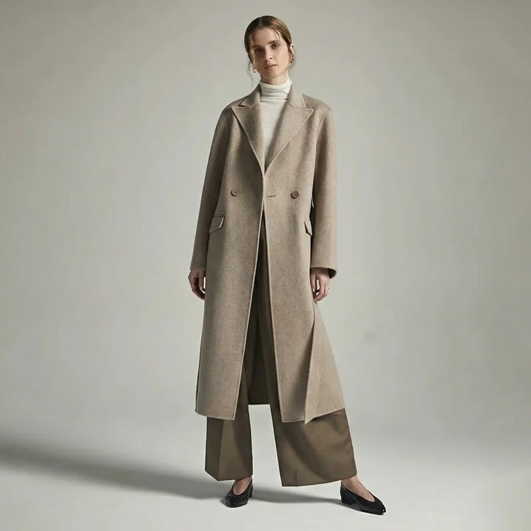 Camel Cashmere Silk Mid-Length Coat - Image 9