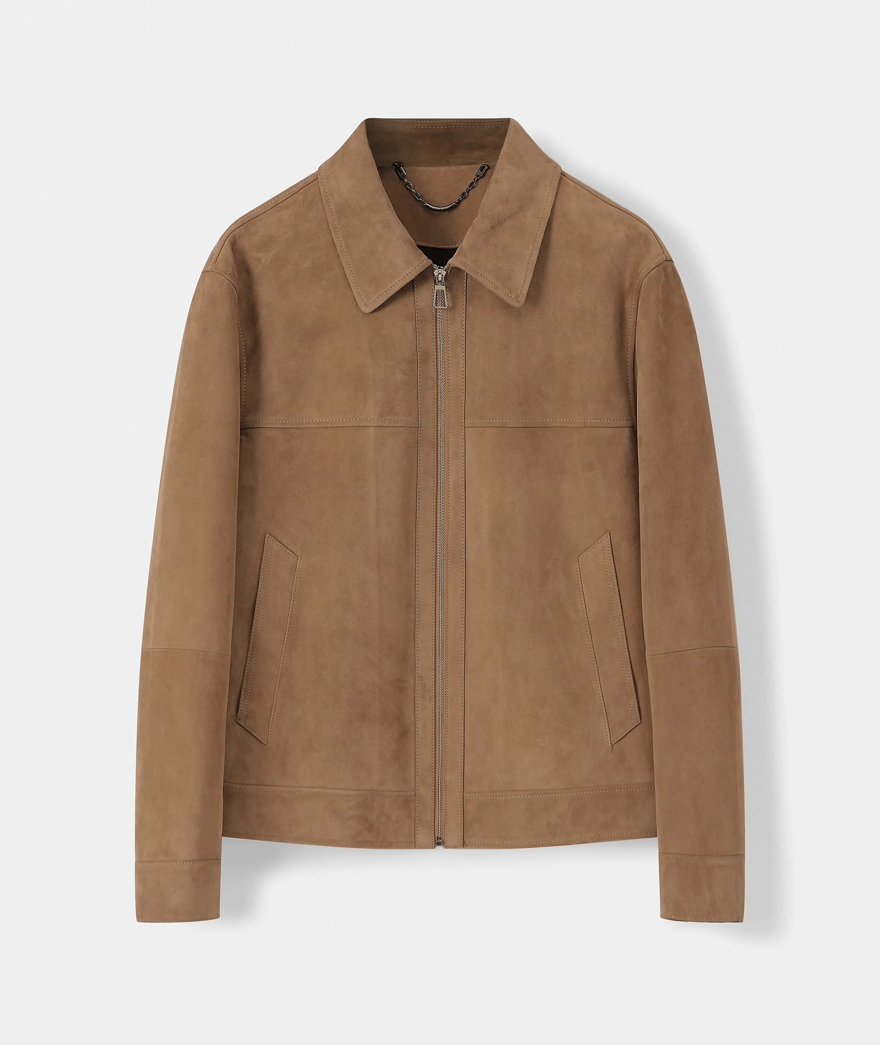 Camel Lambskin Suede Zip Jacket - Image 6