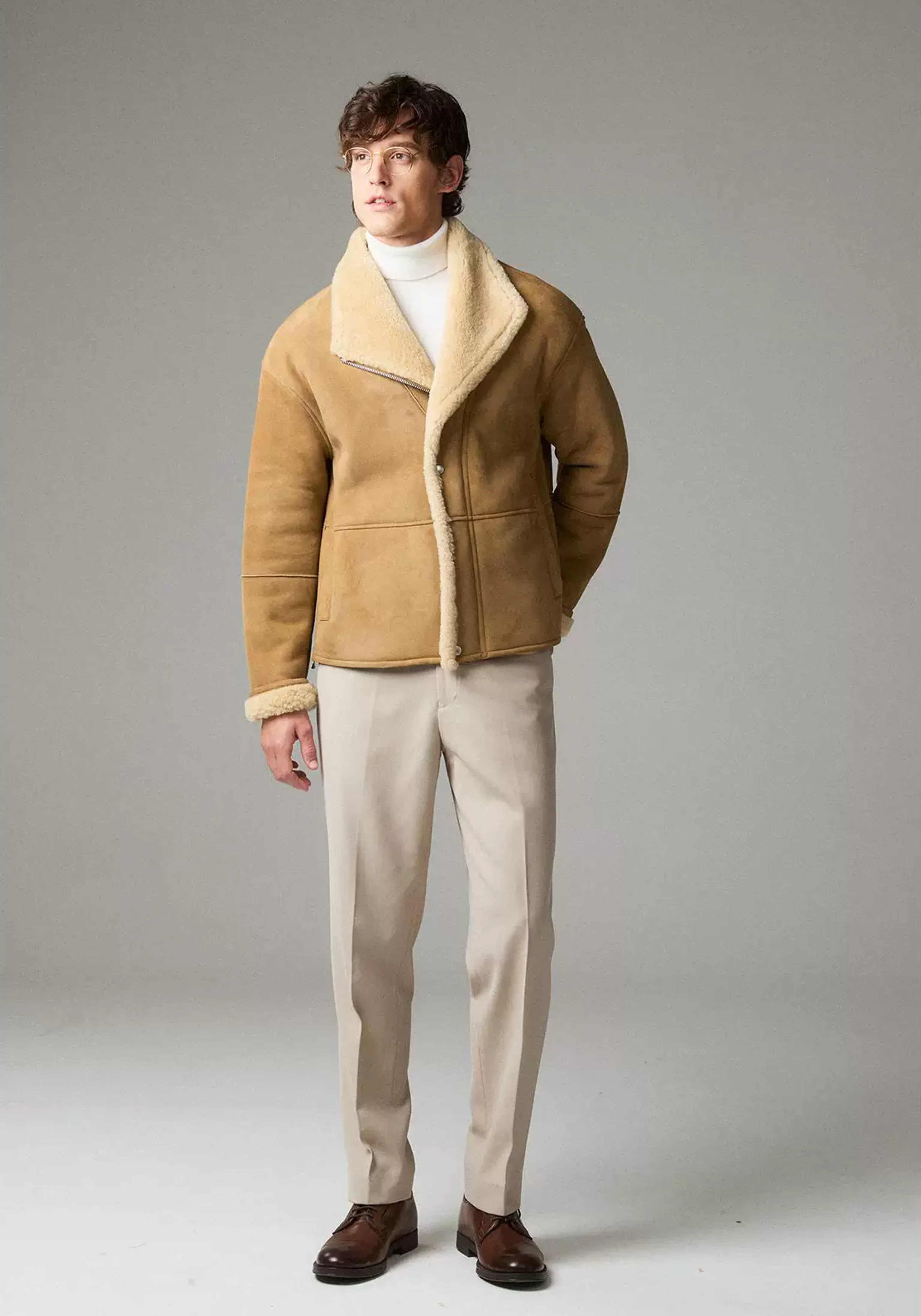 Camel Shearling Shawl-Collar Jacket - Image 5