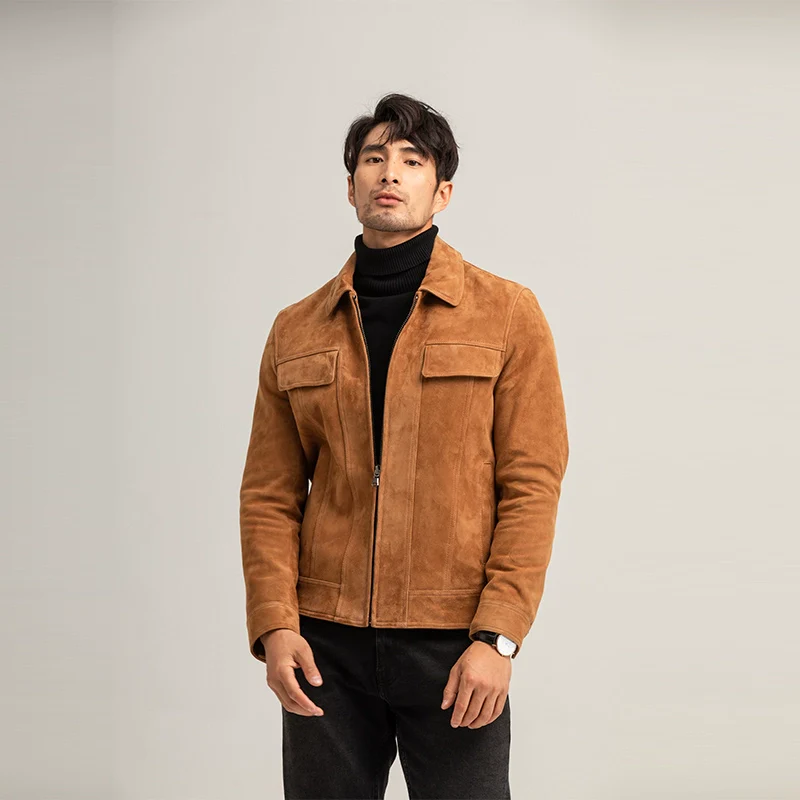 Camel Suede Zip Jacket - Image 3