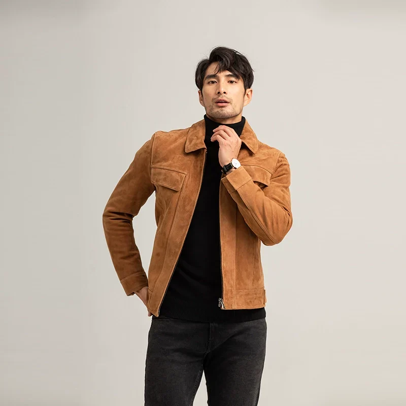 Camel Suede Zip Jacket - Image 4