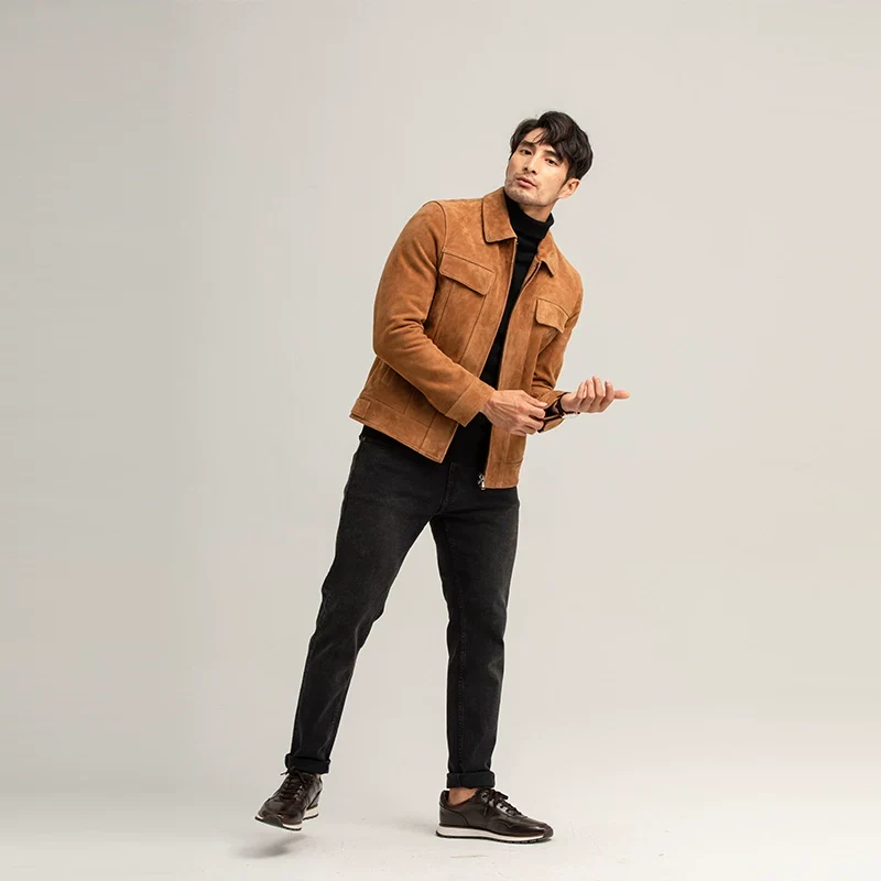 Camel Suede Zip Jacket - Image 5