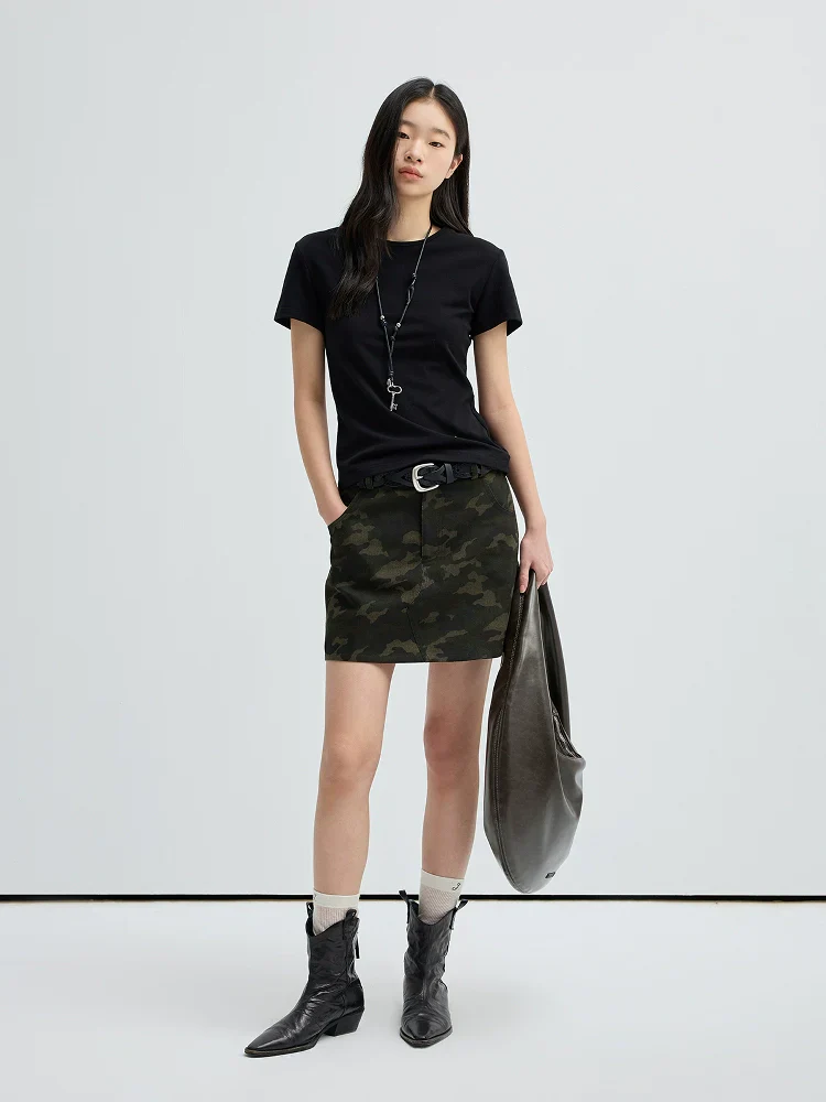 Camouflage Twill A-Line Mini Skirt