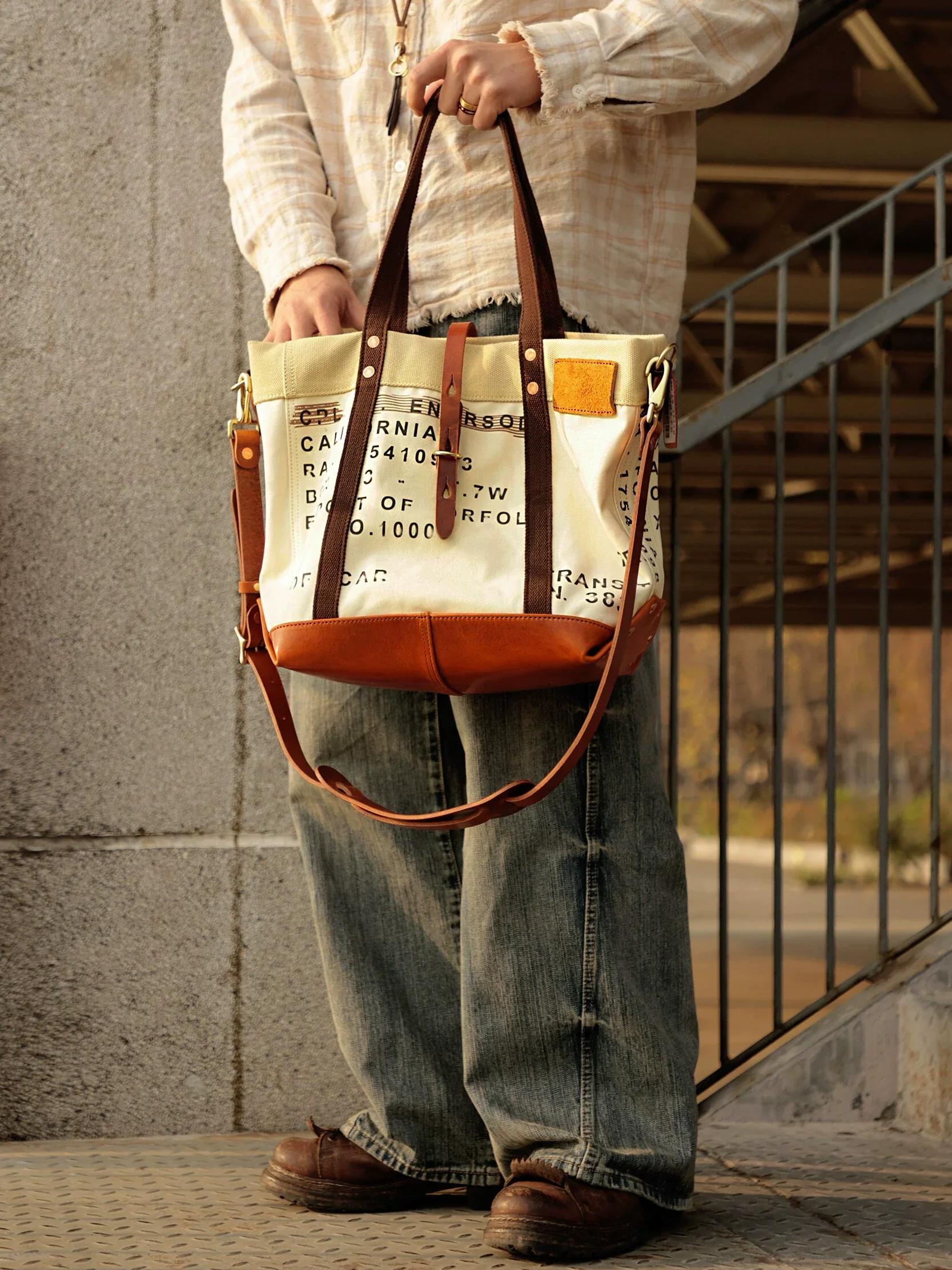 Canvas Leather Utility Tote - Image 2