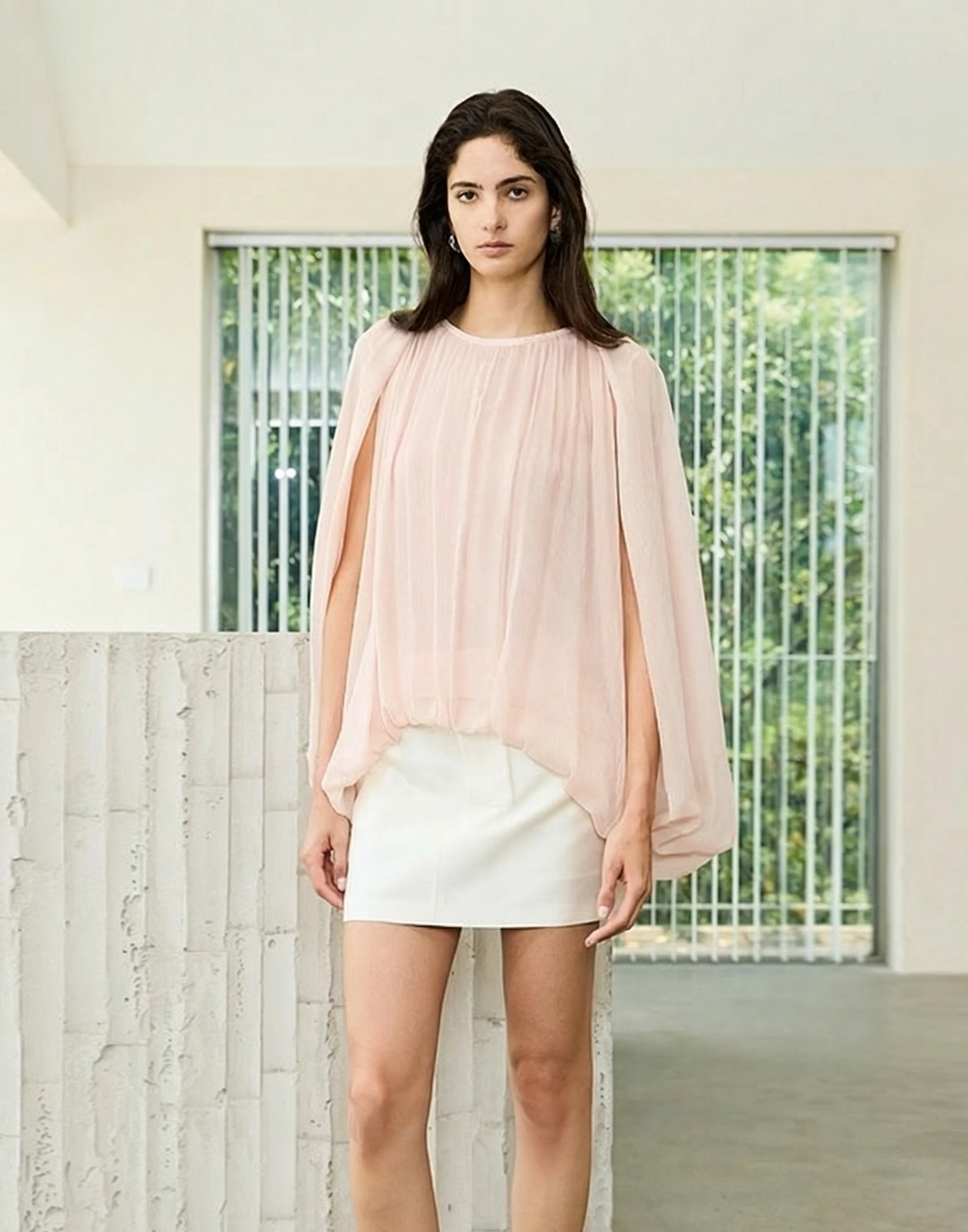 Cape Sleeve Round-Neck Blouson Top - Image 3