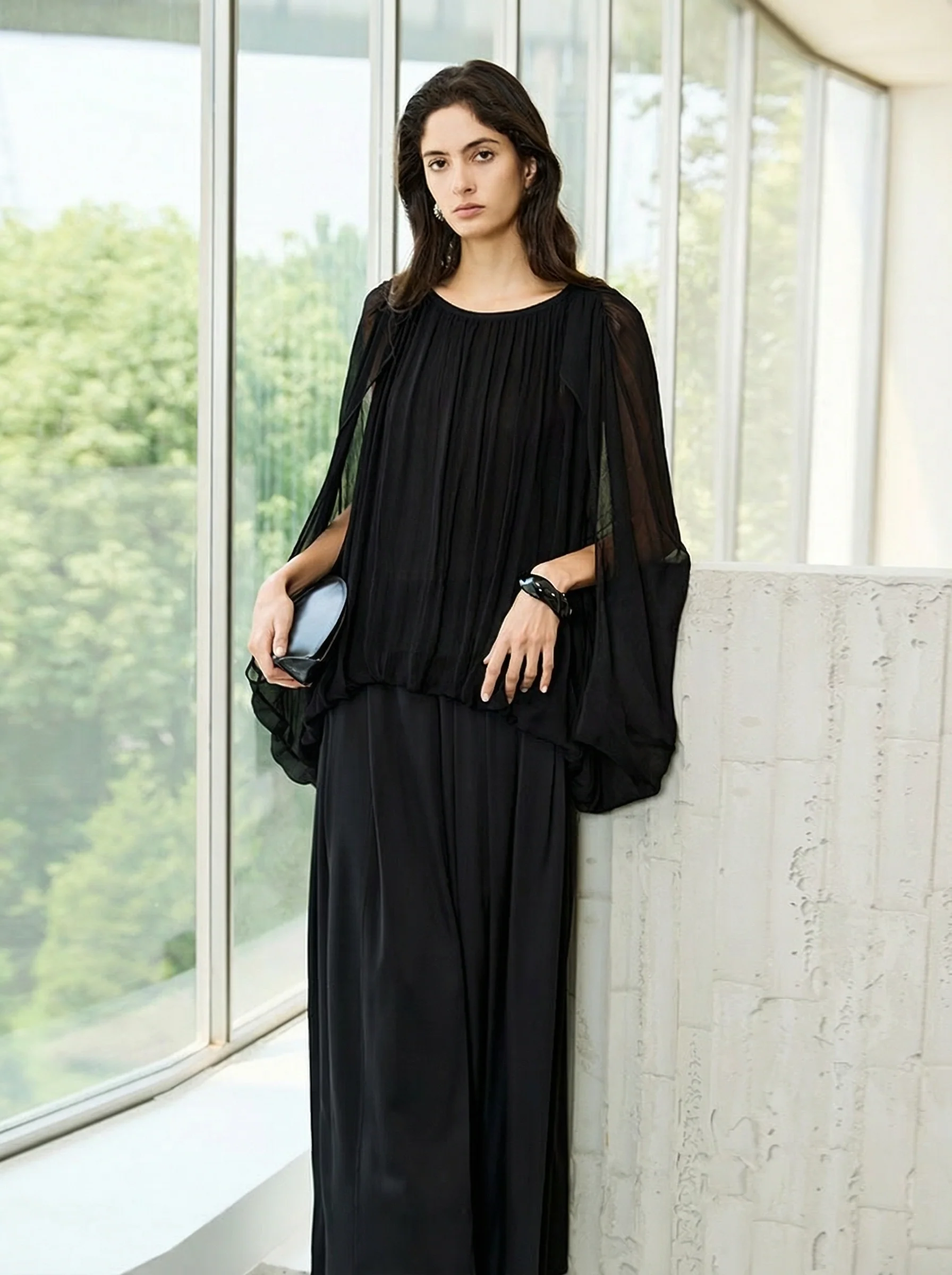 Cape Sleeve Round-Neck Blouson Top - Image 4