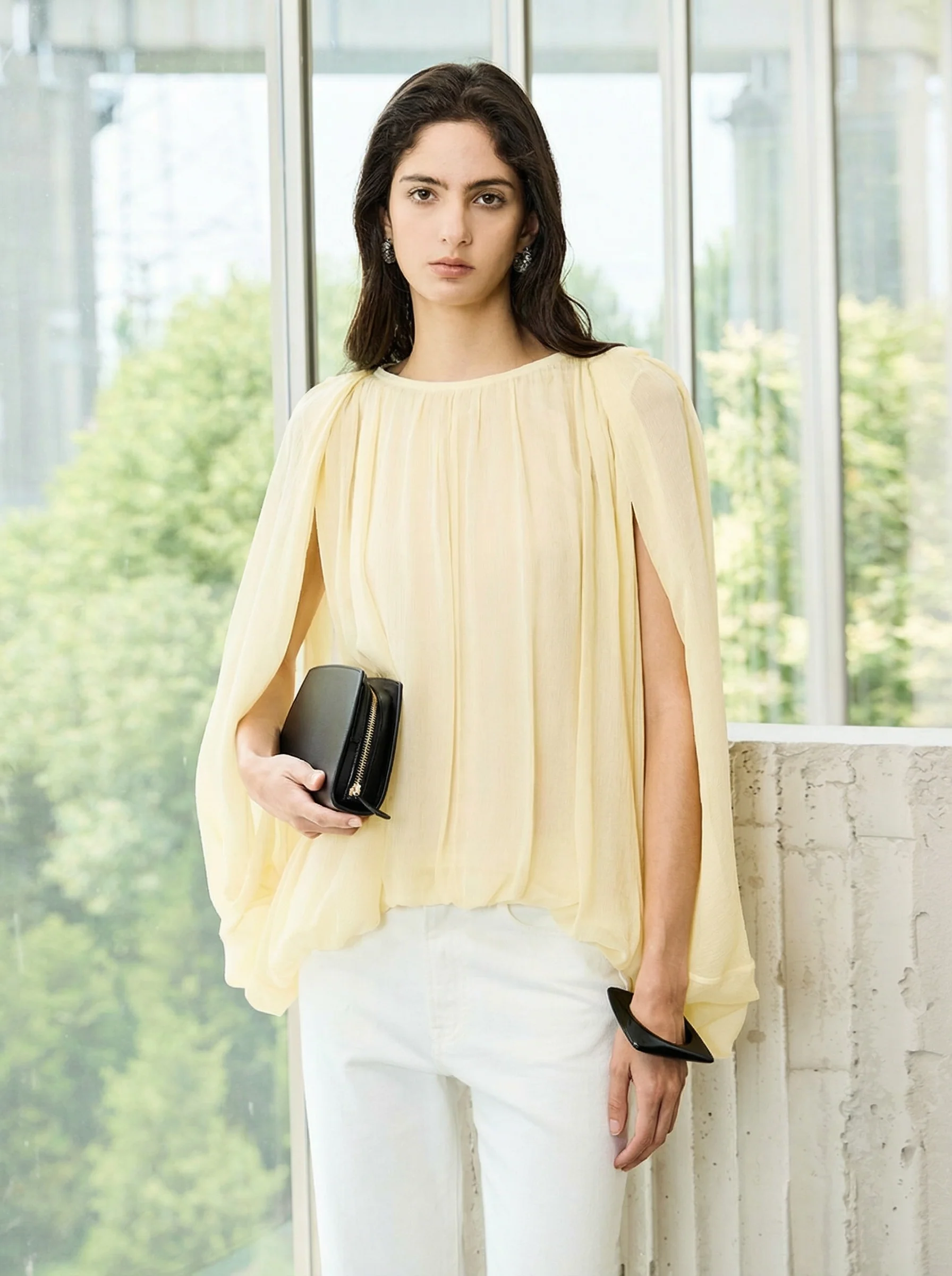 Cape Sleeve Round-Neck Blouson Top - Image 5