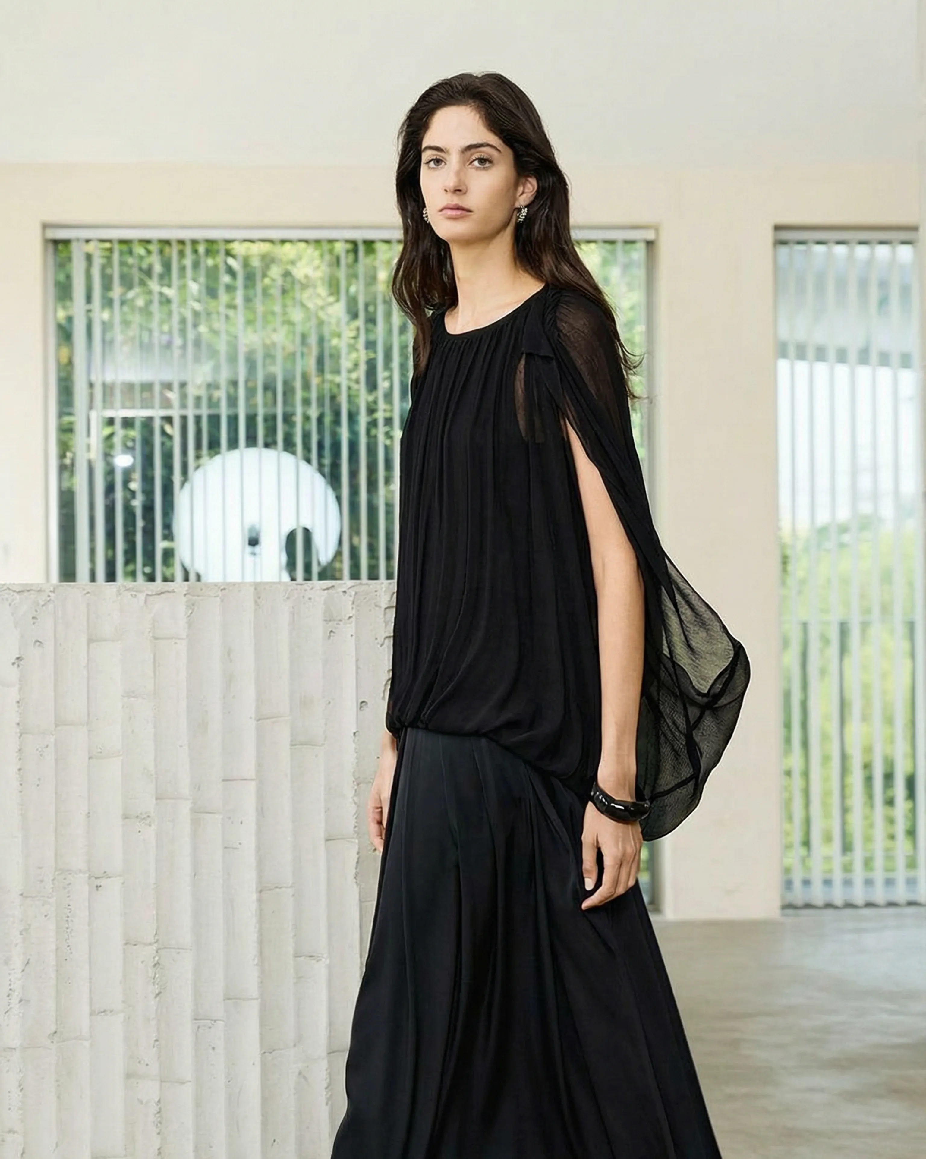 Cape Sleeve Round-Neck Blouson Top - Image 6