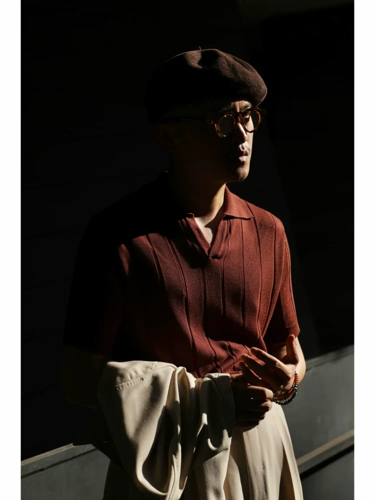 Caramel Dusk Ribbed Knit Polo