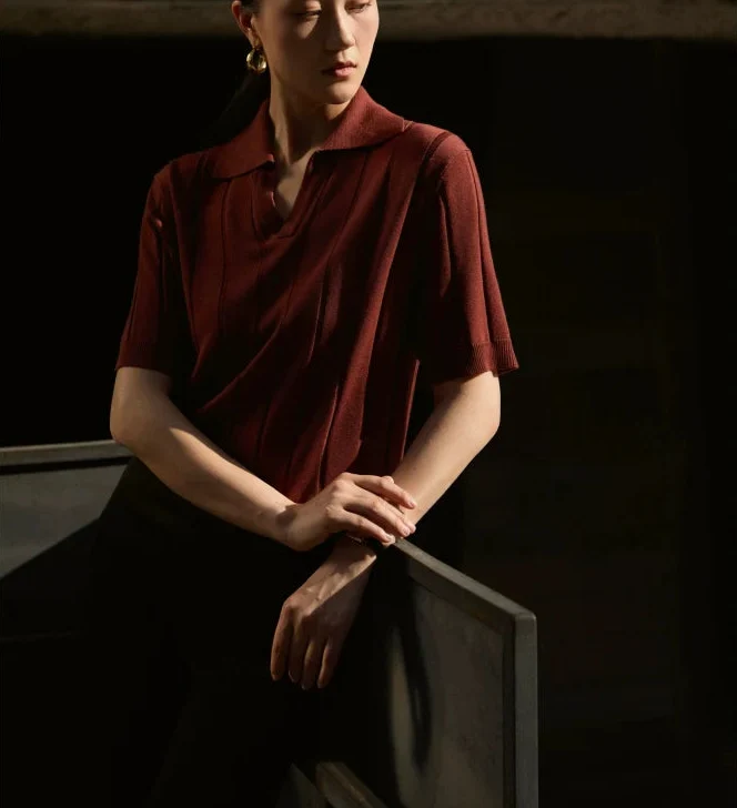 Caramel Dusk Ribbed Knit Polo - Image 5