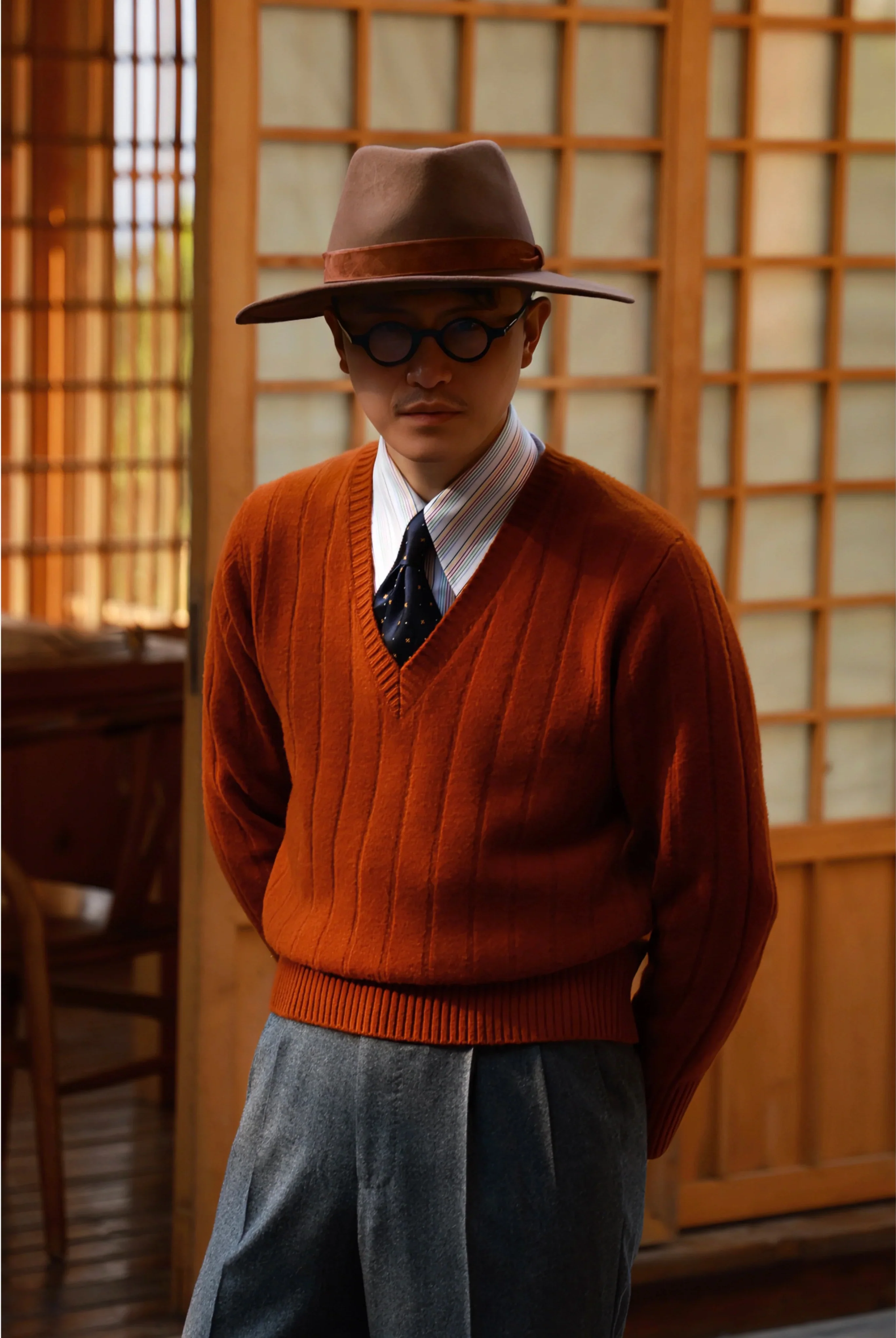 Caramel Wool V-Neck Sweater - Image 4