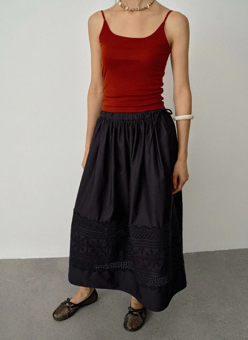 Carved Eyelet Embroidered Midi Skirt - Image 2