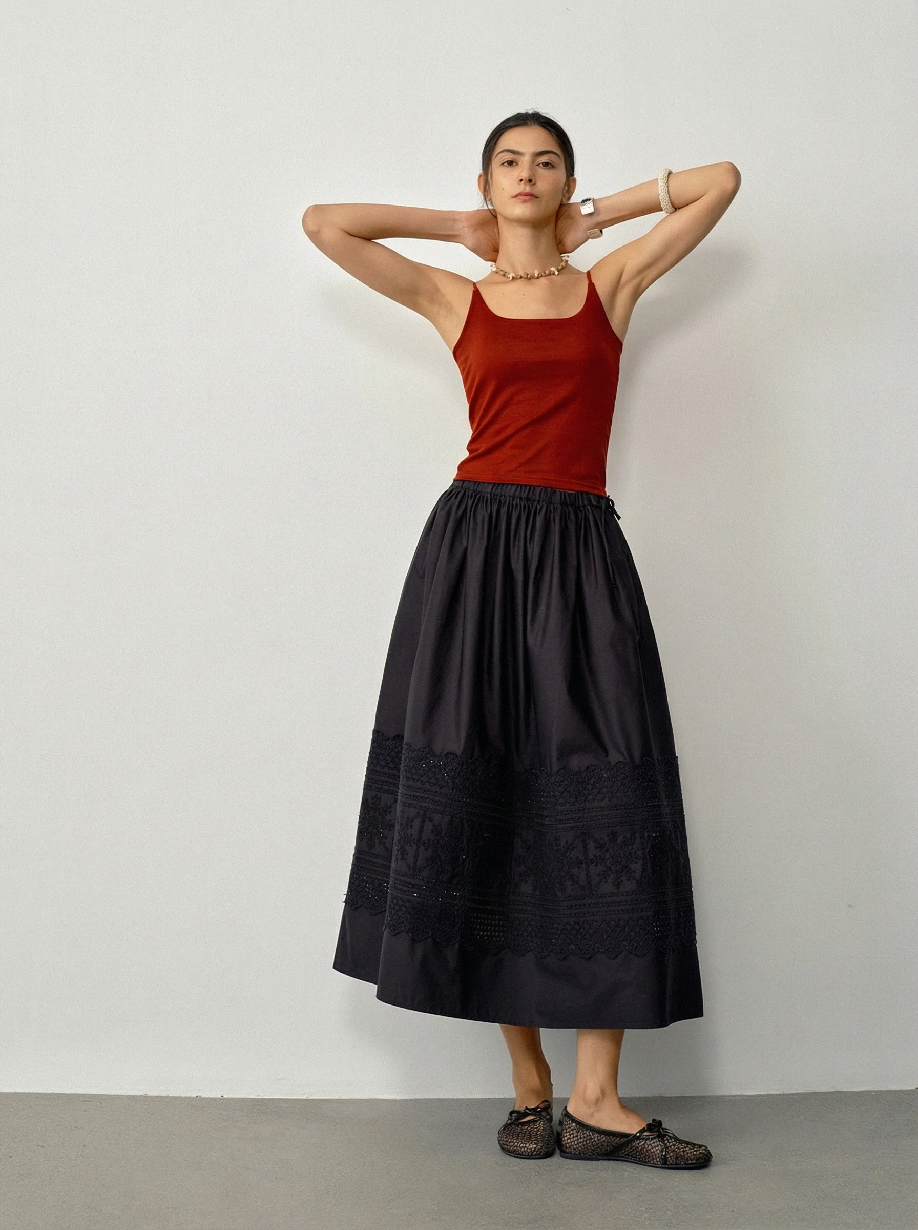 Carved Eyelet Embroidered Midi Skirt - Image 6