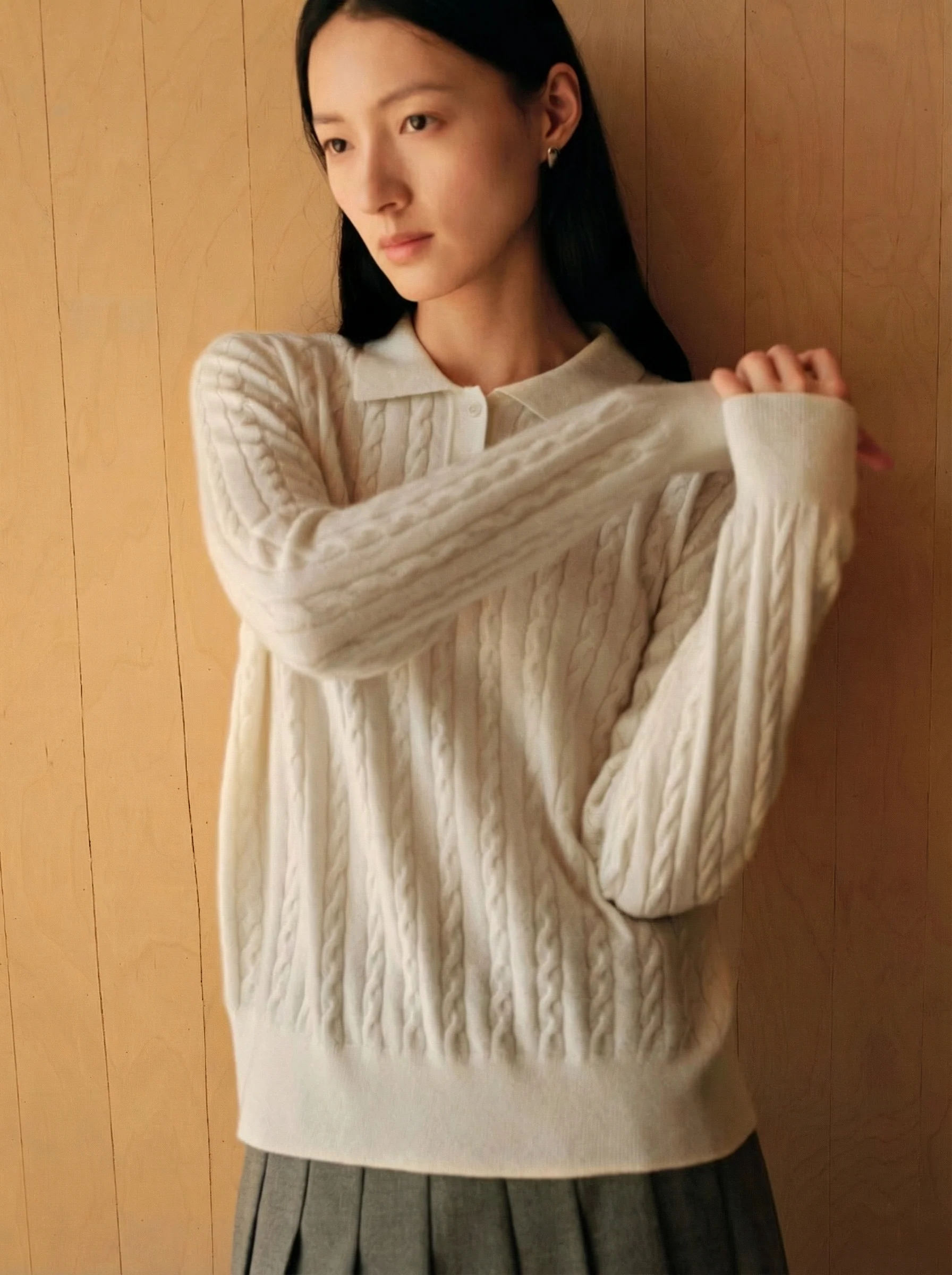 Cashmere Cable Polo Sweater